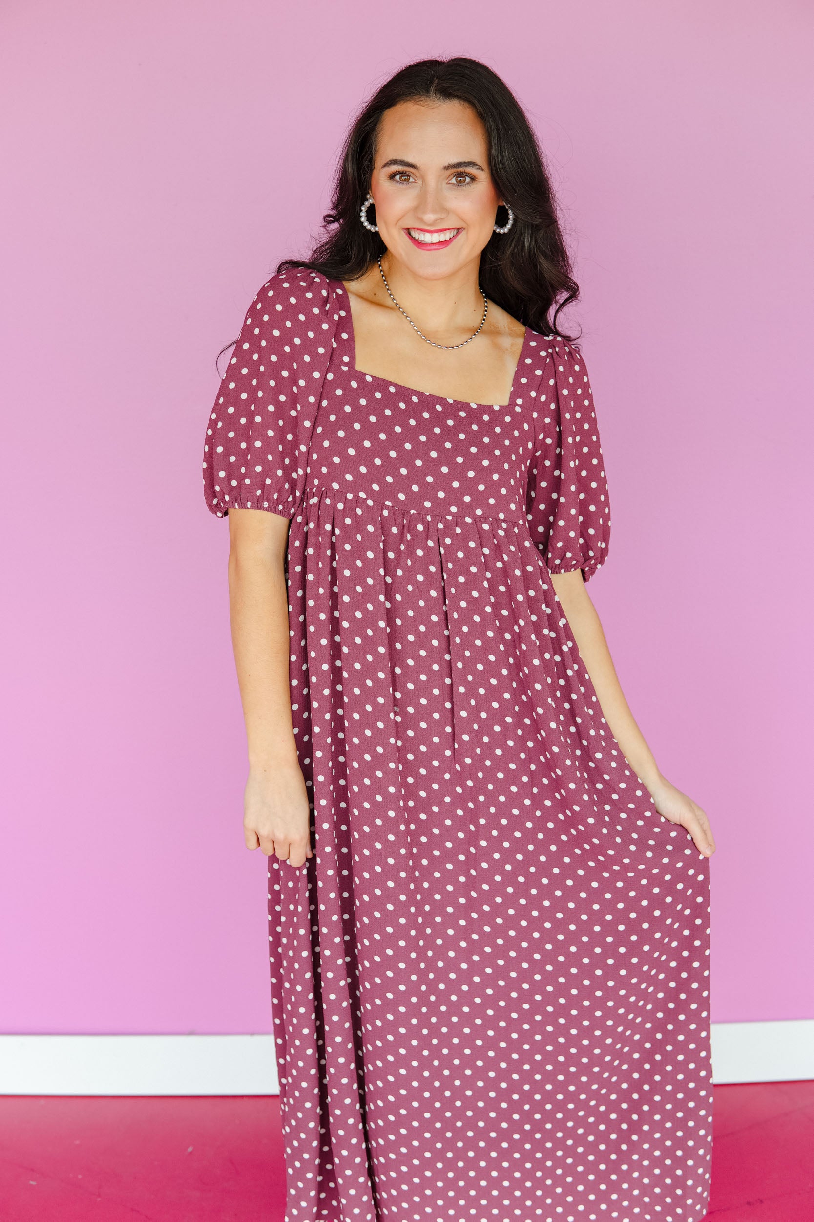 Raelyn Polka Dot Maxi Dress - Soft Burgundy