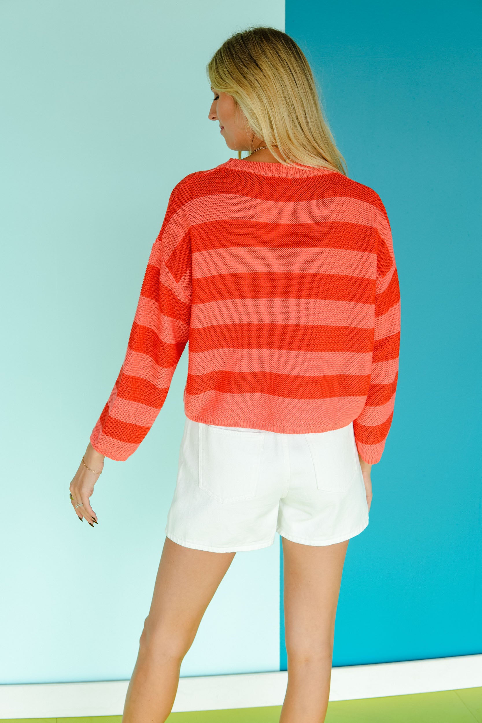 Orange Crush Striped Sweater - Coral + Geranium
