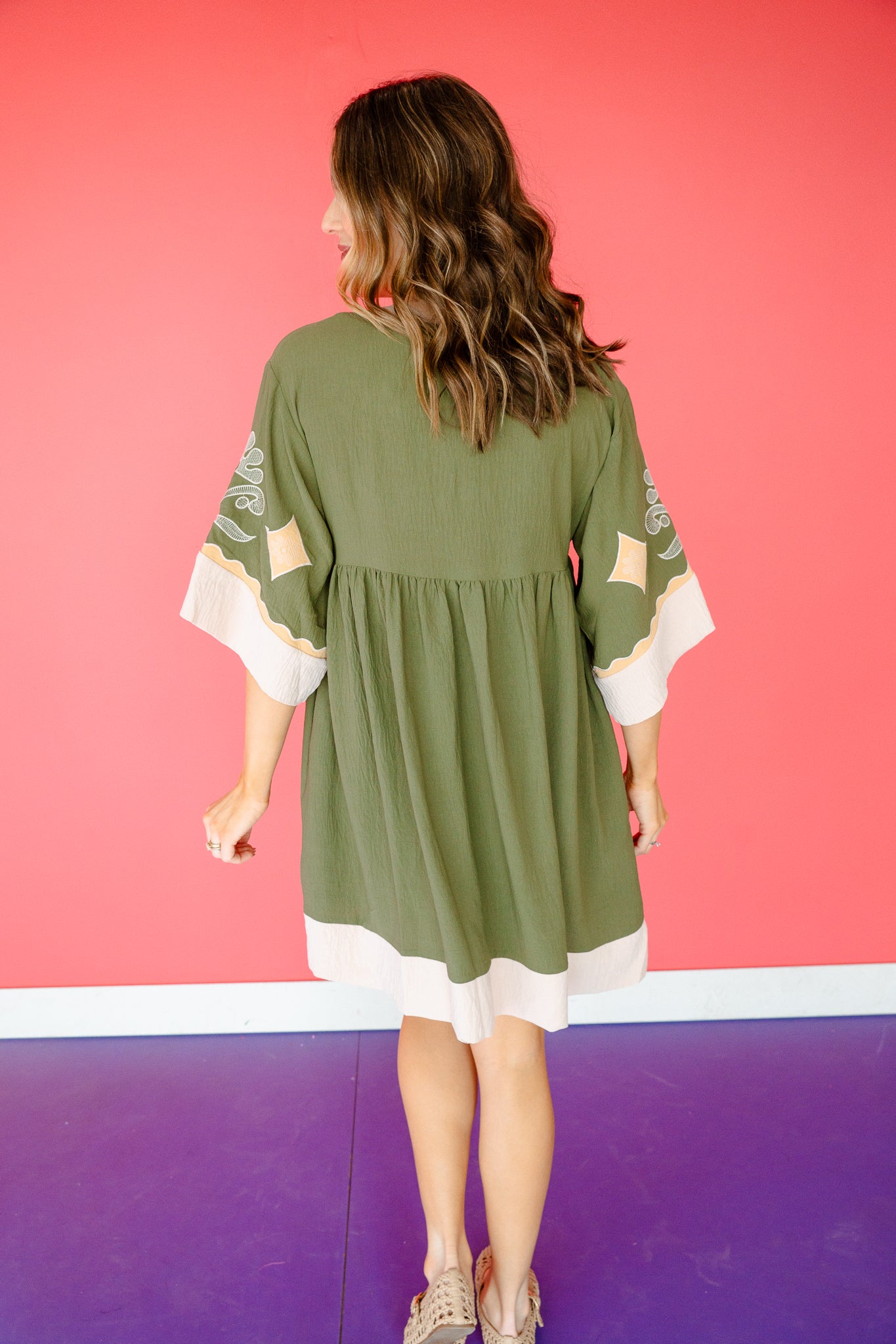 Cory V-Neck Babydoll Dress - Olive + Mustard