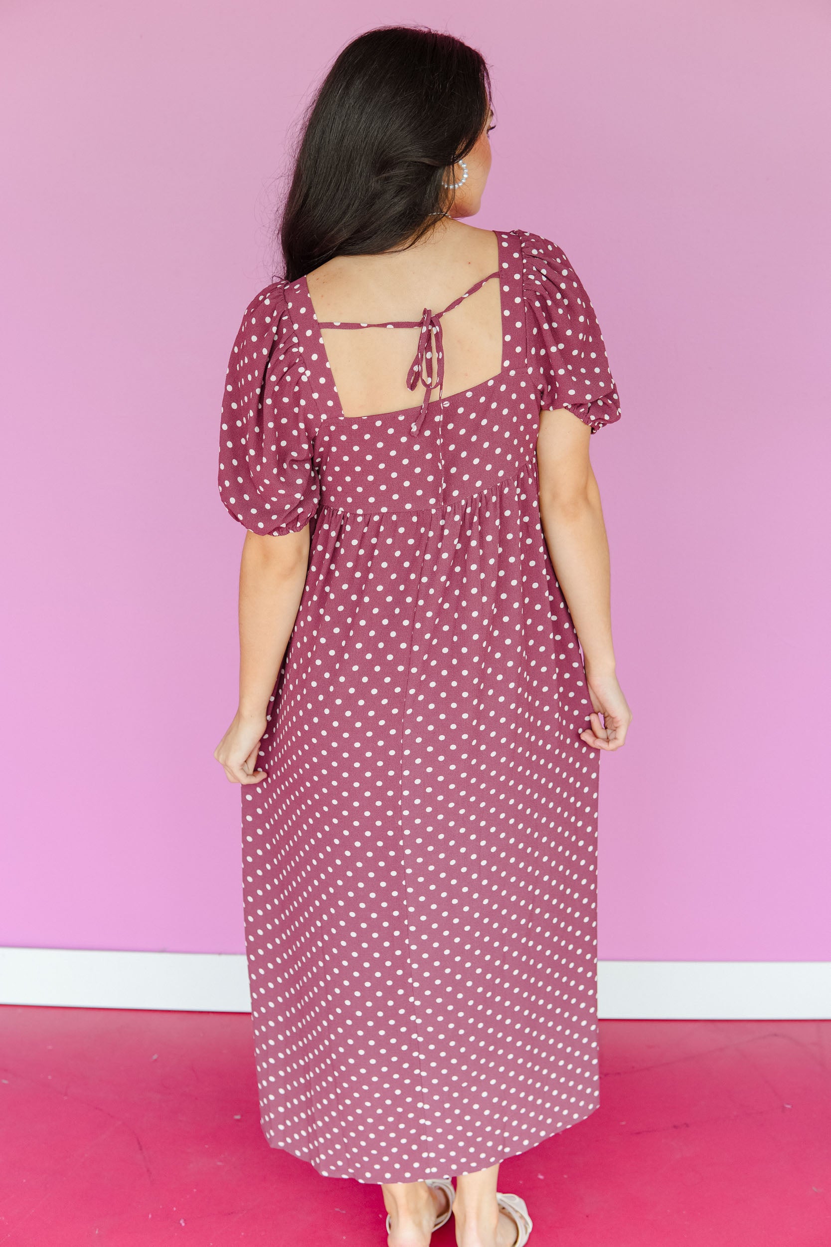 Raelyn Polka Dot Maxi Dress - Soft Burgundy