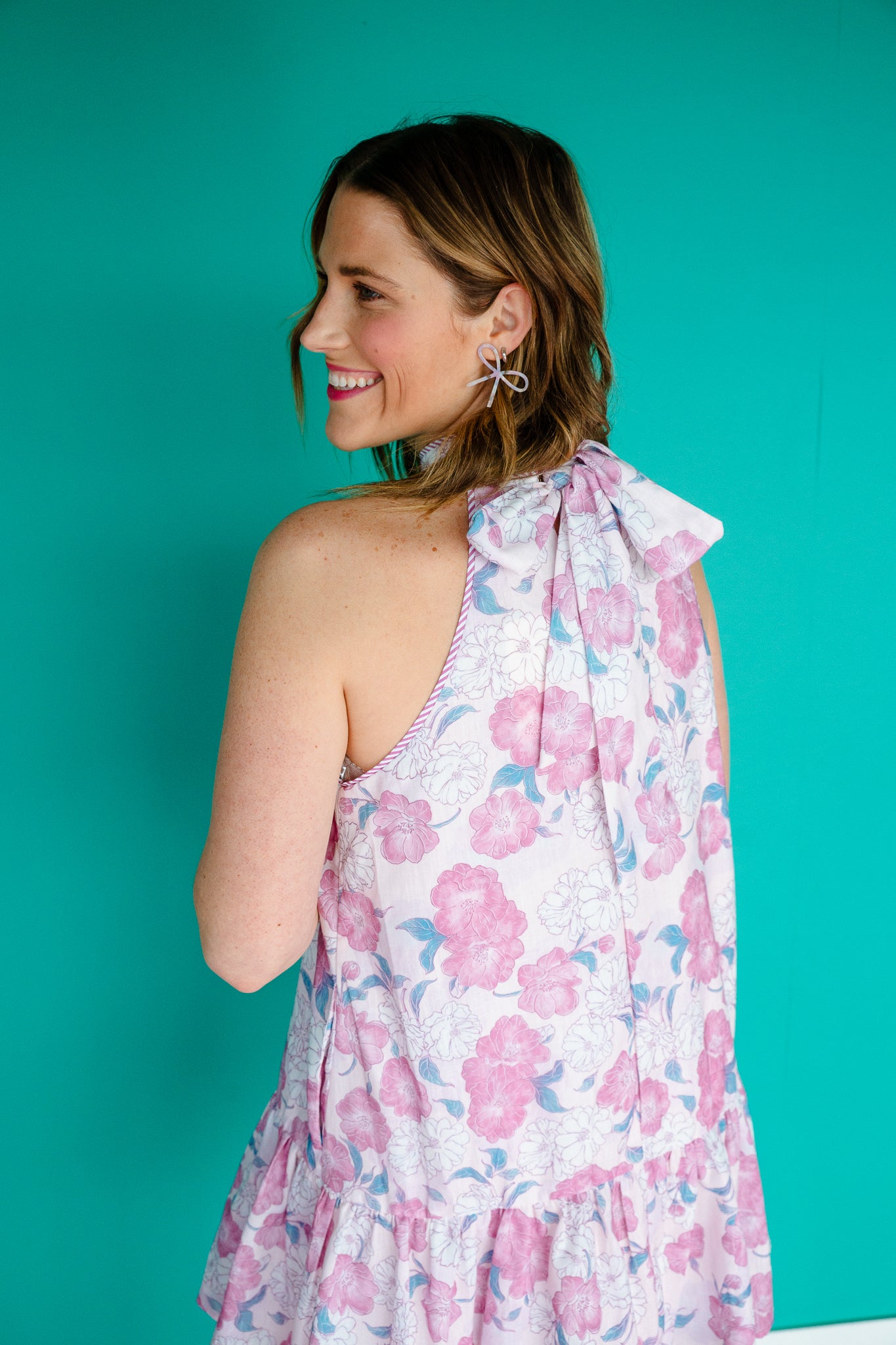 Teagan Halter Mini Dress - Pink + Blue Pink + Blue - Summer / Large Teagan Halter Mini Dress - Pink + Blue Pink + Blue - Summer / Large