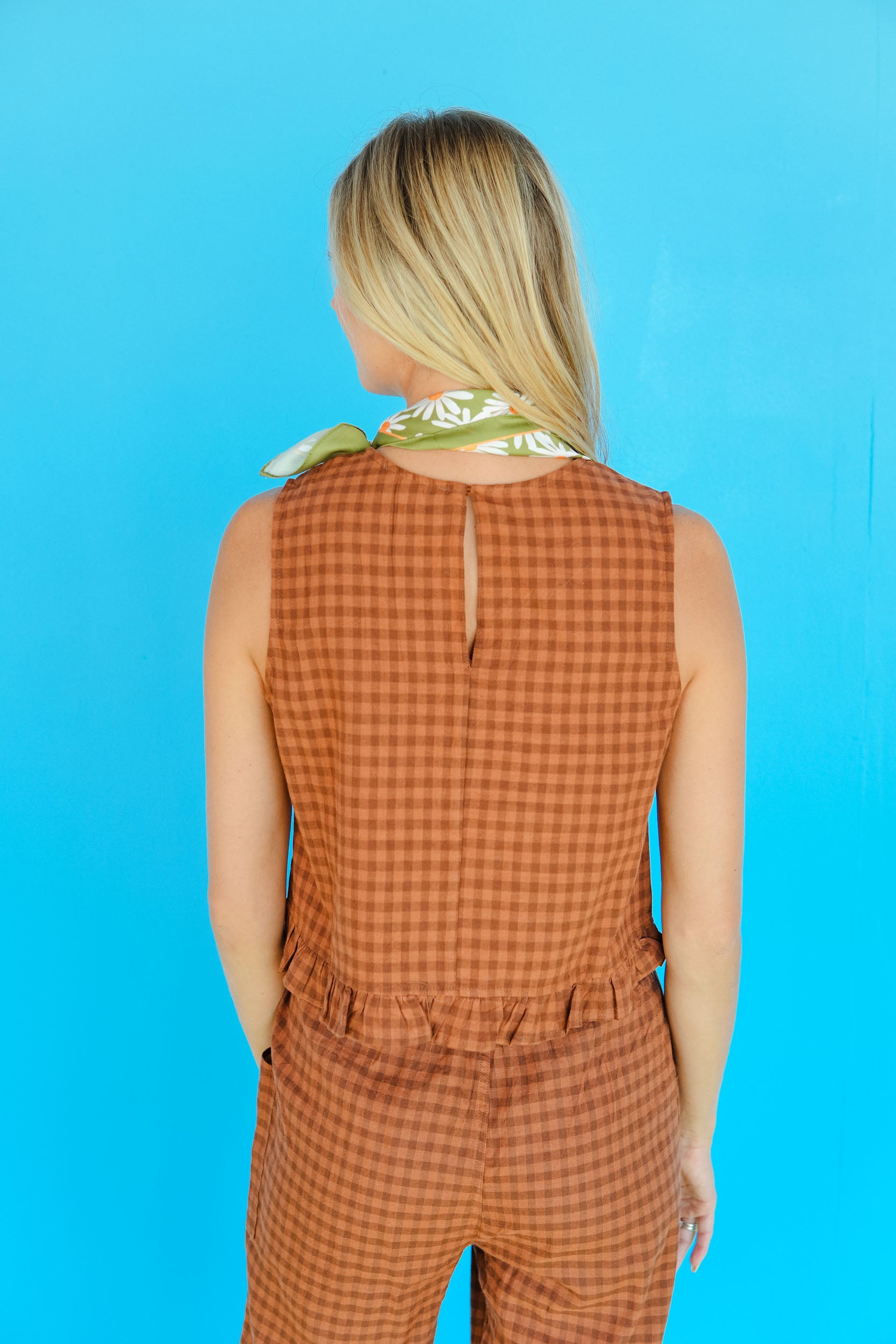 Autumn Stroll Checkered Tank - Warm Brown Combo