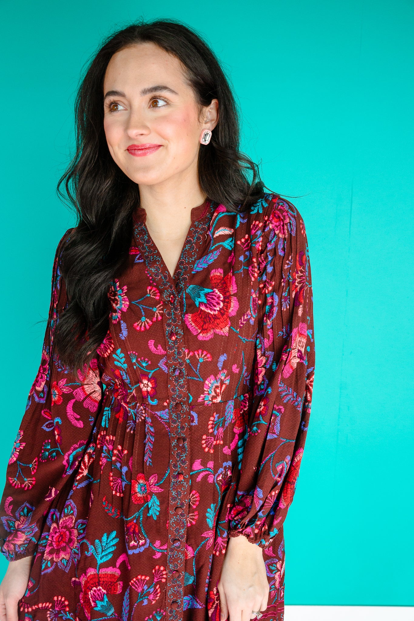 Paisley Button Down Mini Dress - Burgundy