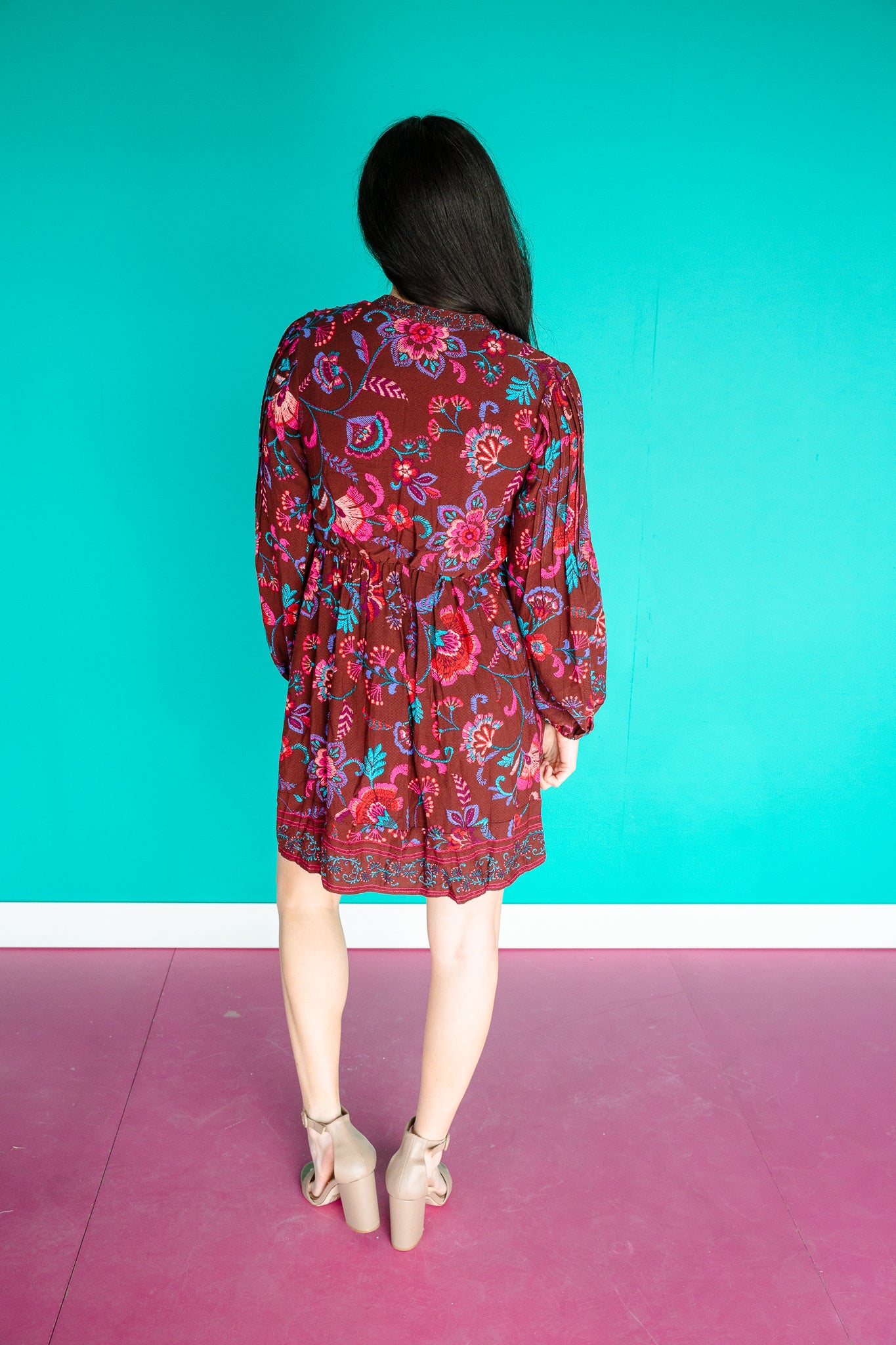 Paisley Button Down Mini Dress - Burgundy