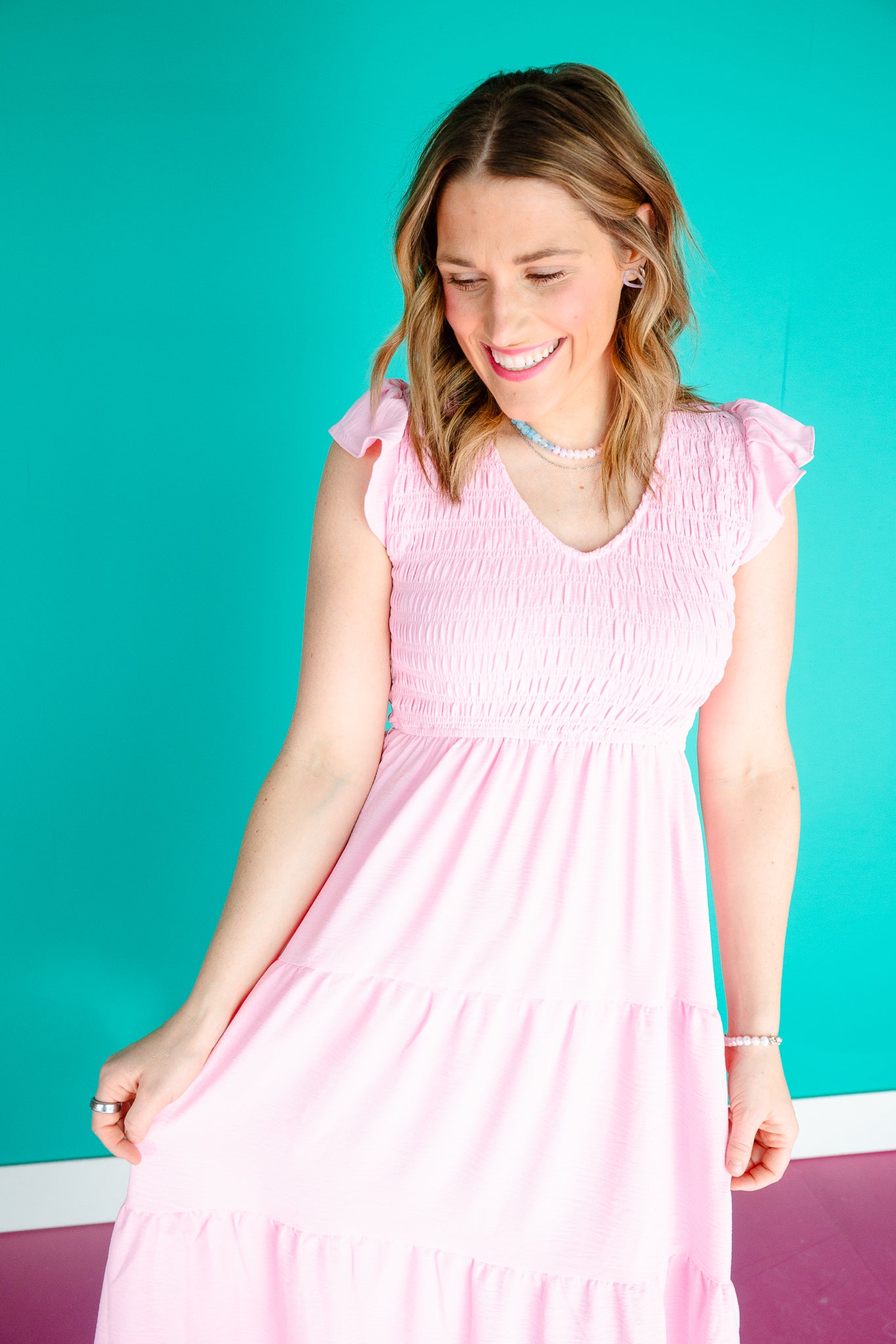 Shauna V-Neck Smocked Midi Dress