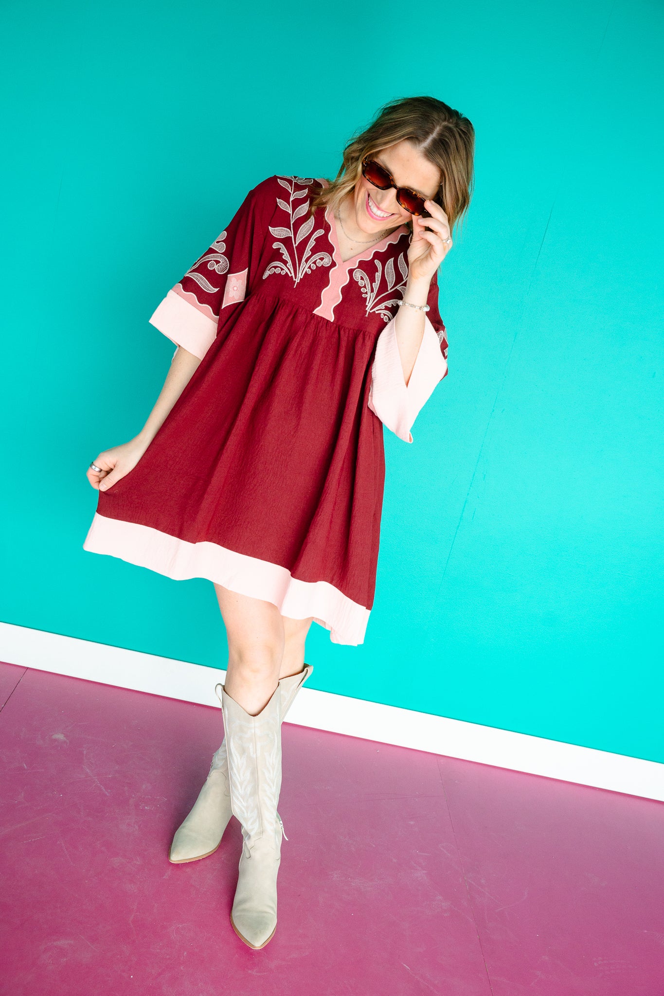Cory V-Neck Babydoll Dress - Olive + Mustard