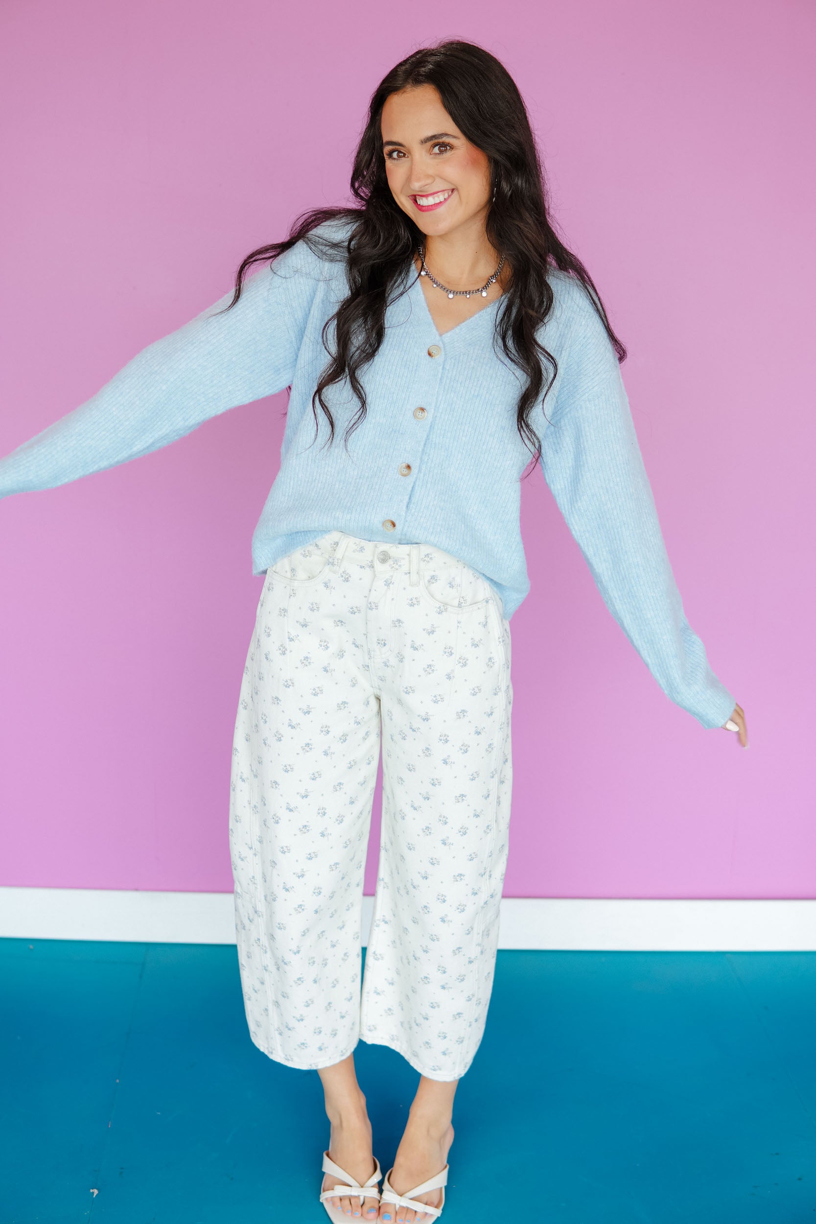 Zola V-Neck Cardigan - Ice Hyacinth