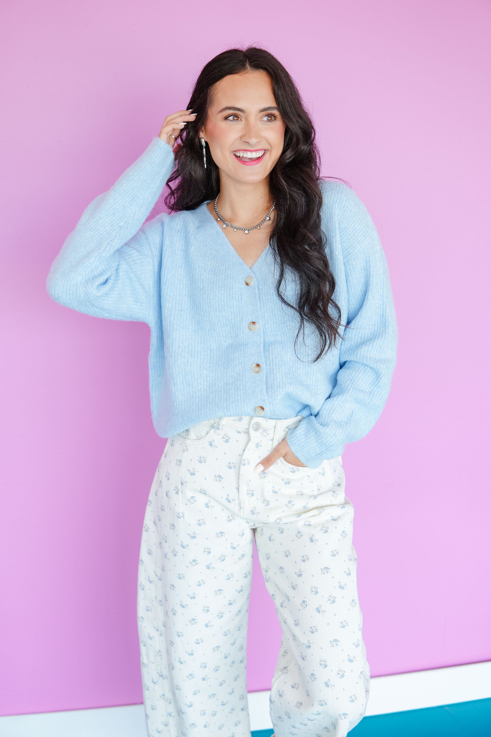 Zola V-Neck Cardigan - Ice Hyacinth