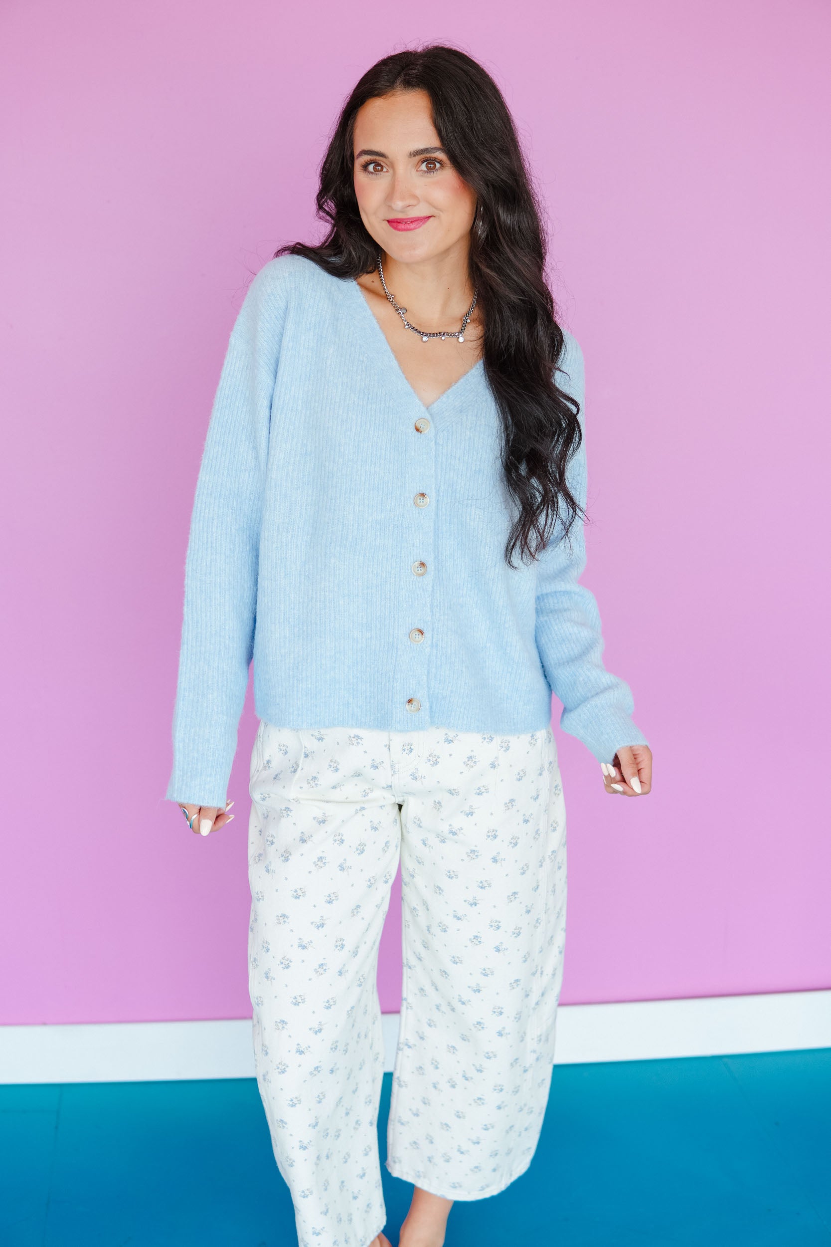 Zola V-Neck Cardigan - Ice Hyacinth