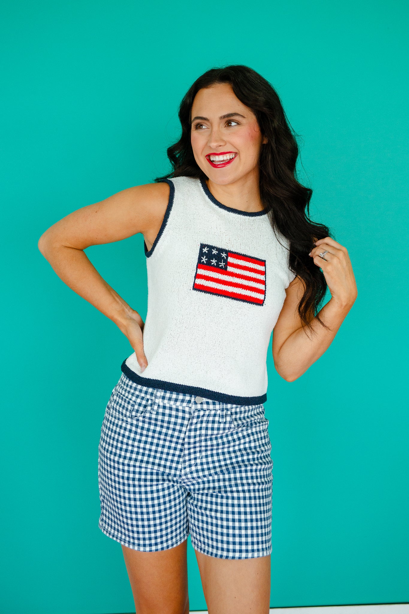 Old Glory Knit Tank - Cool White + Navy