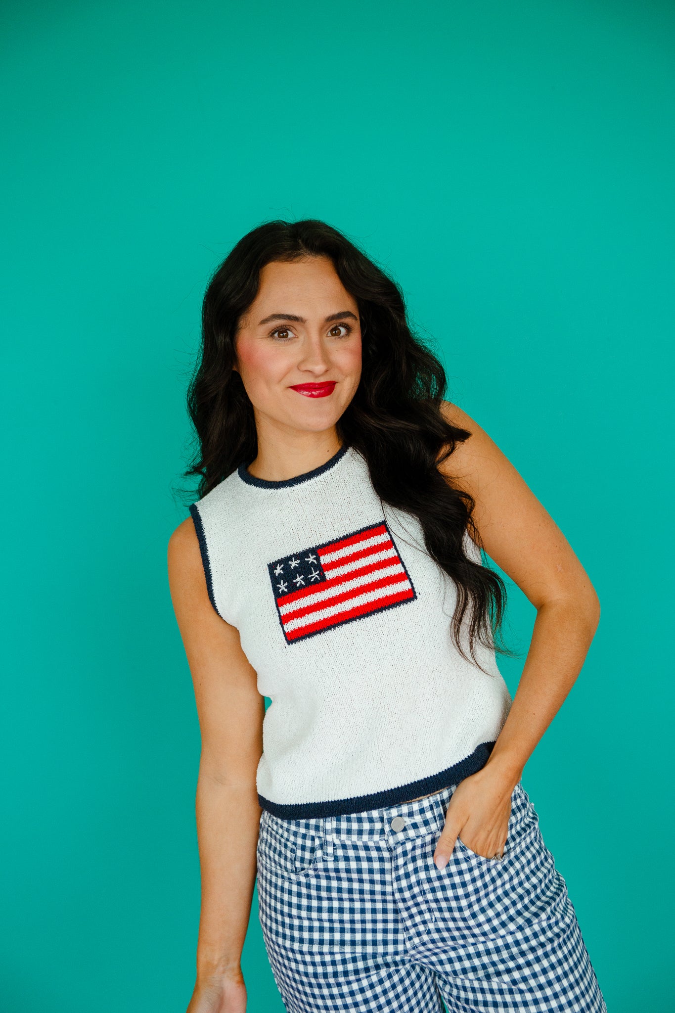 Old Glory Knit Tank - Cool White + Navy