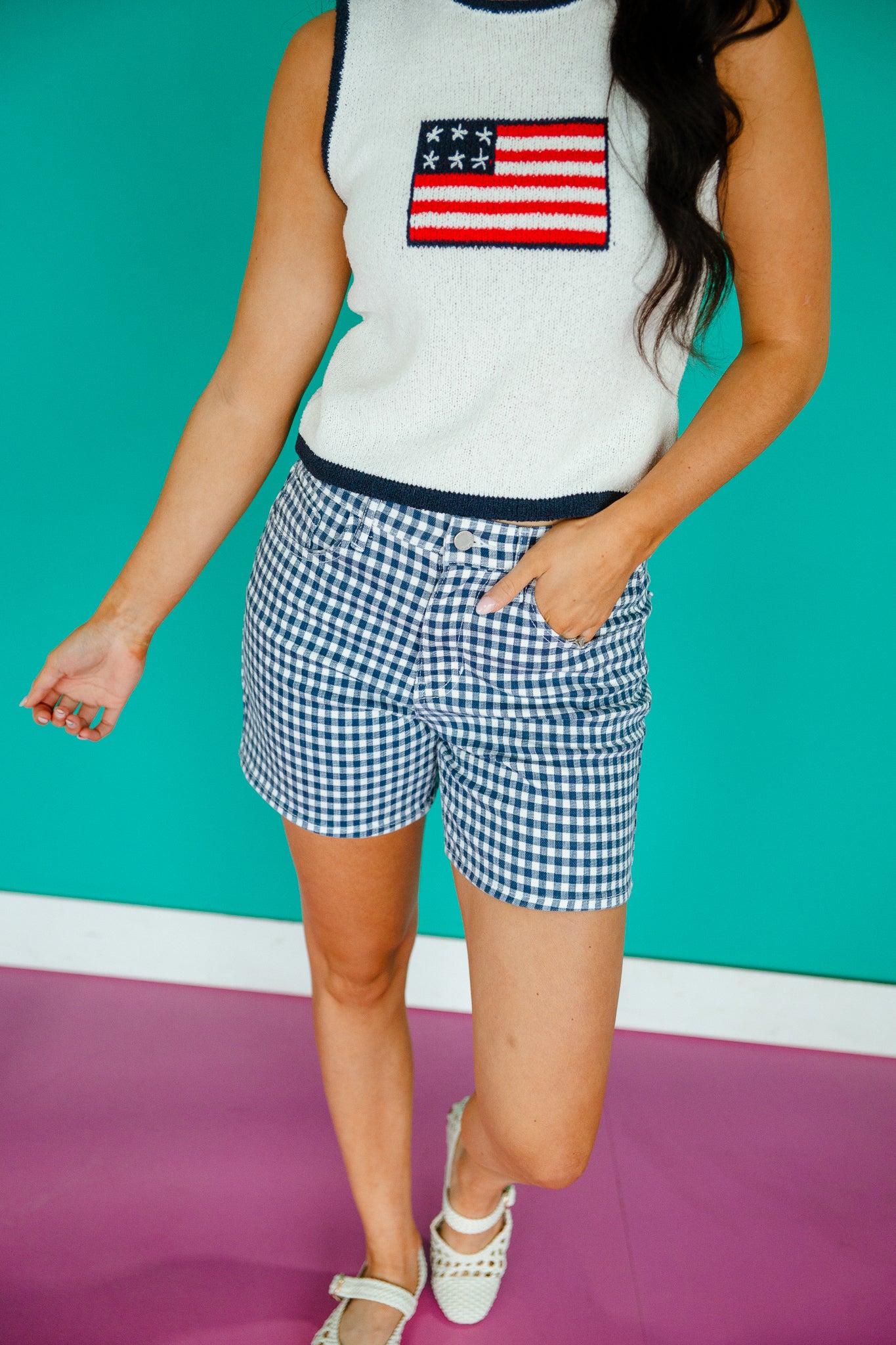 Boston Lightweight Gingham Shorts - French Navy