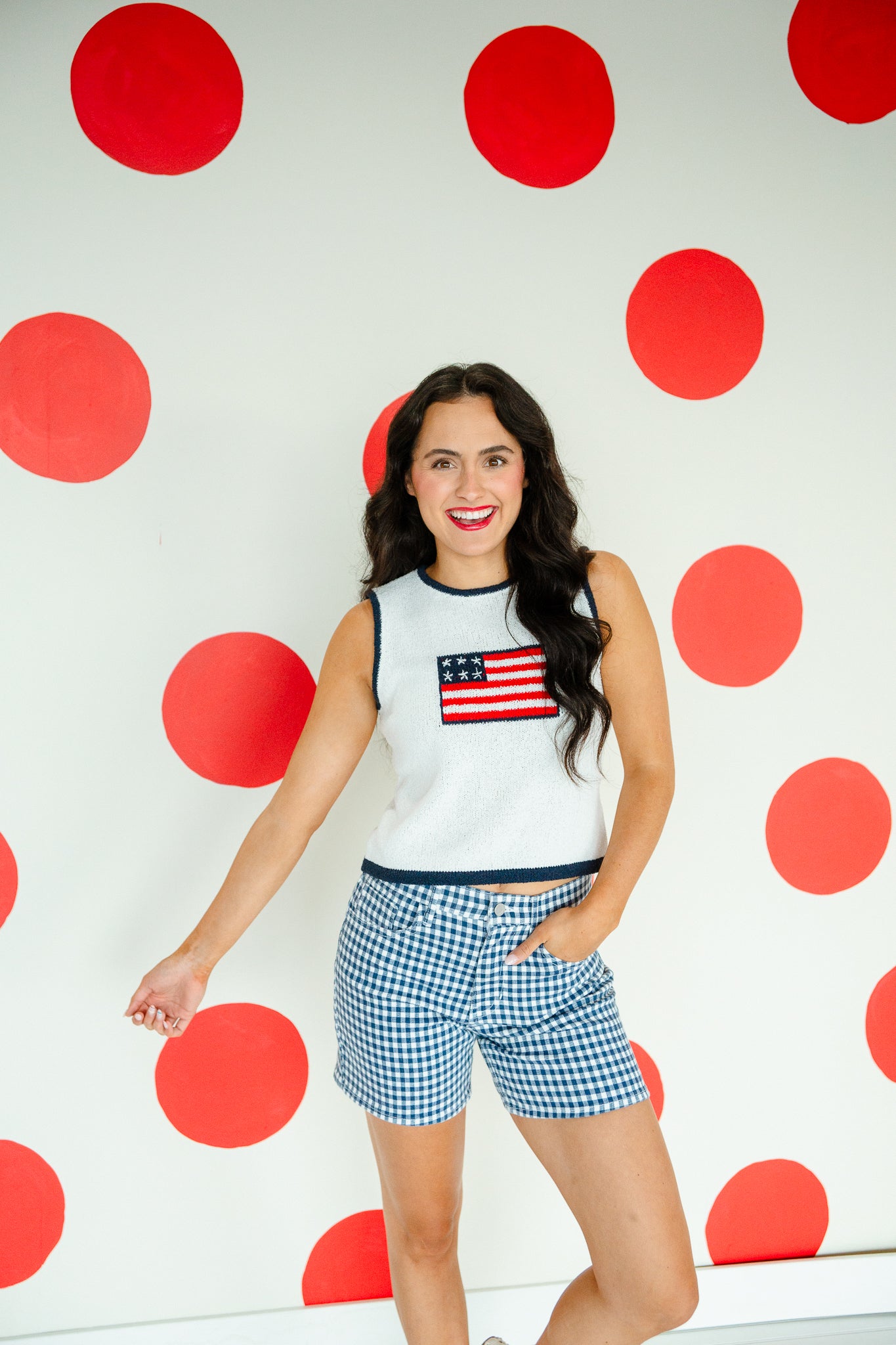 Old Glory Knit Tank - Cool White + Navy