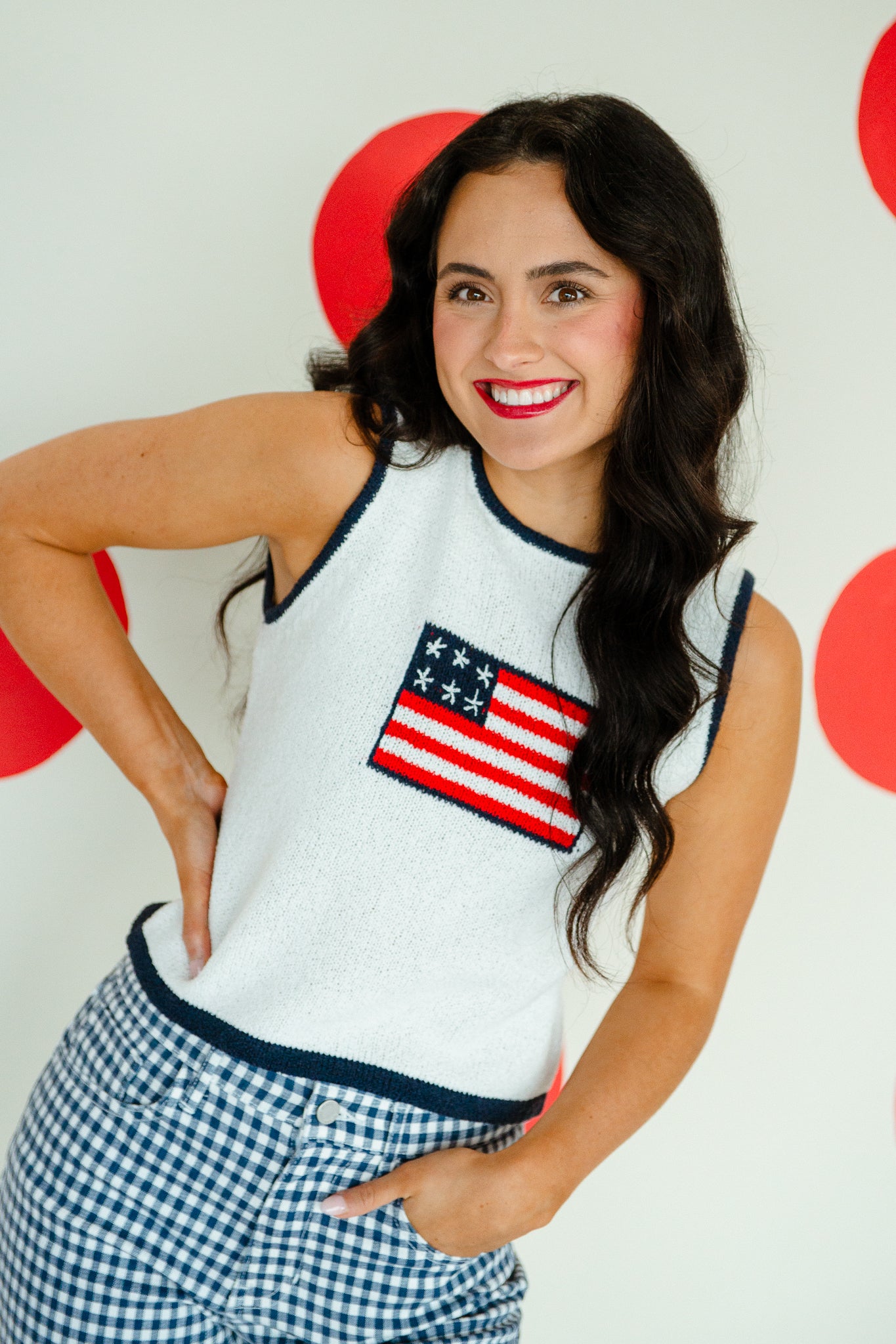 Old Glory Knit Tank - Cool White + Navy