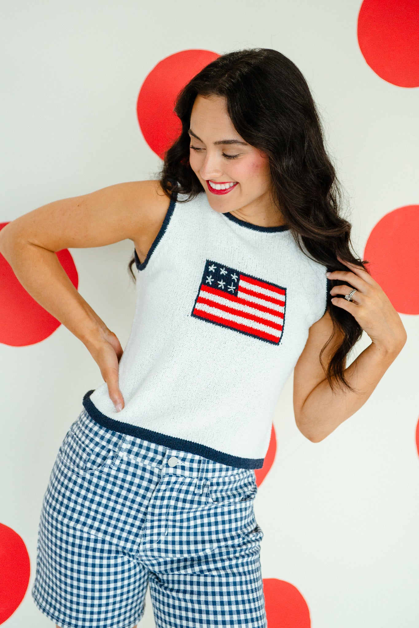 Old Glory Knit Tank - Cool White + Navy