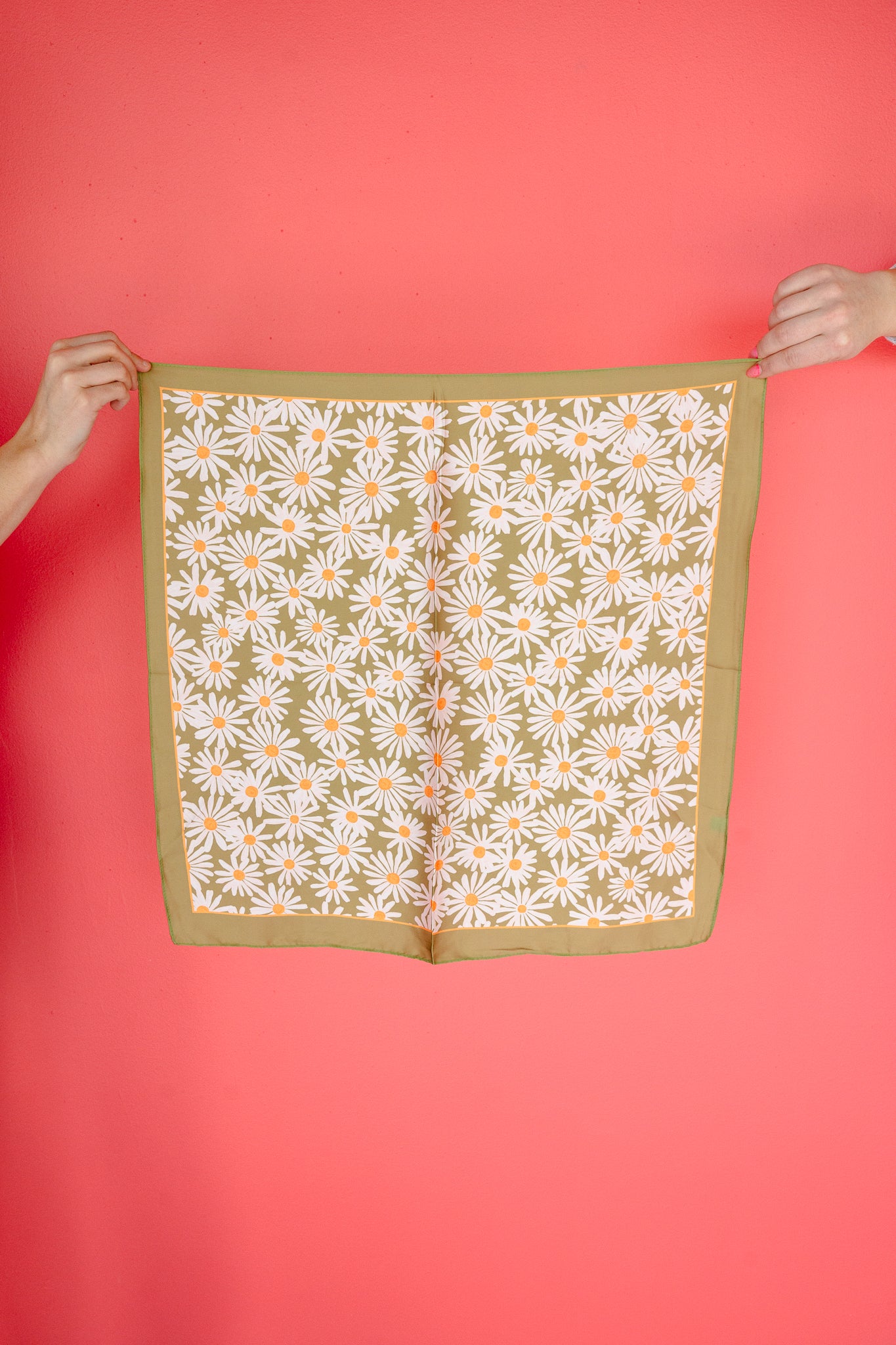 Sabrina Silky Floral Bandana Scarf - Olive + White