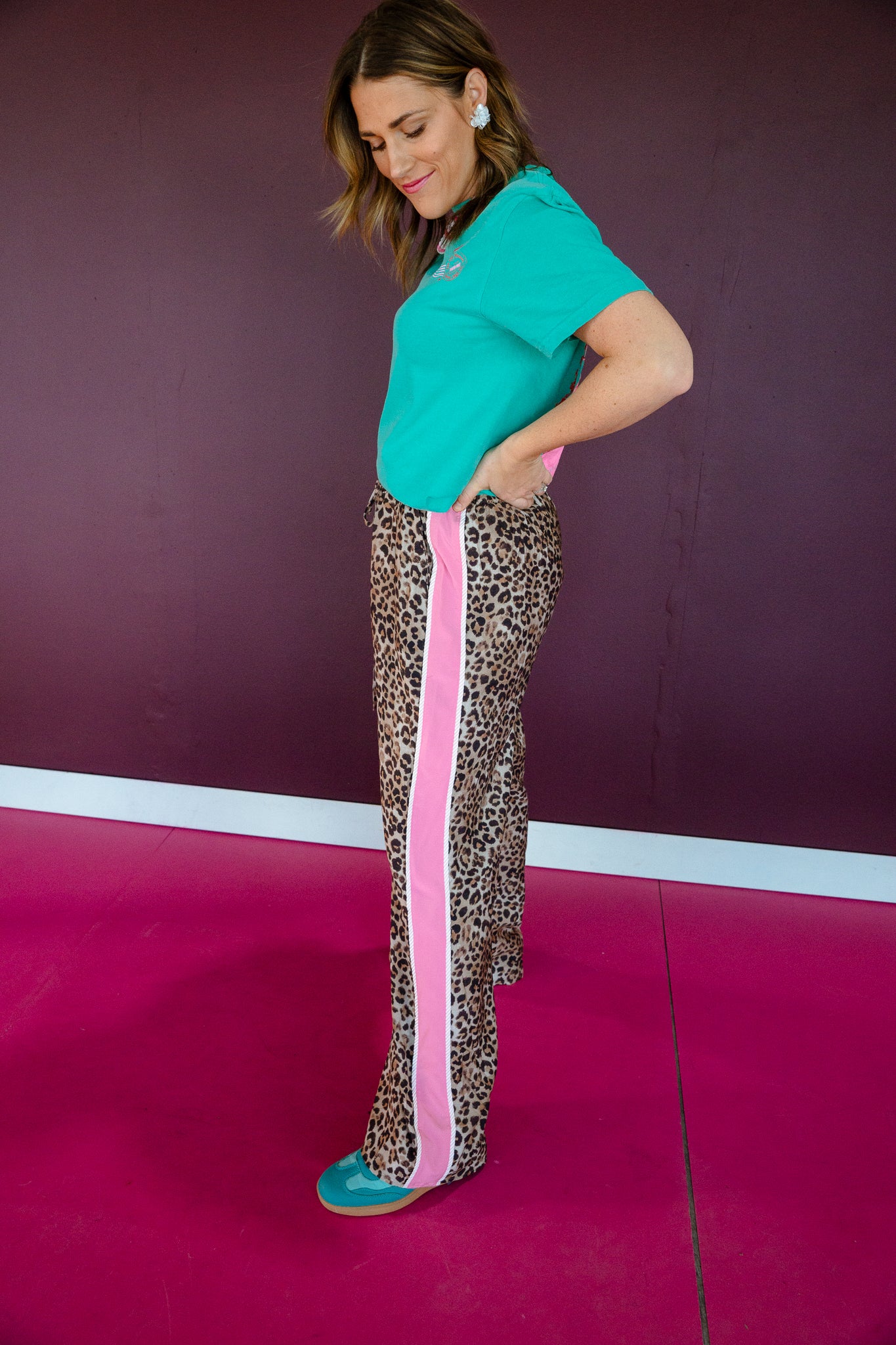 Leilani Leopard Print Pants - Leopard + Shocking Pink