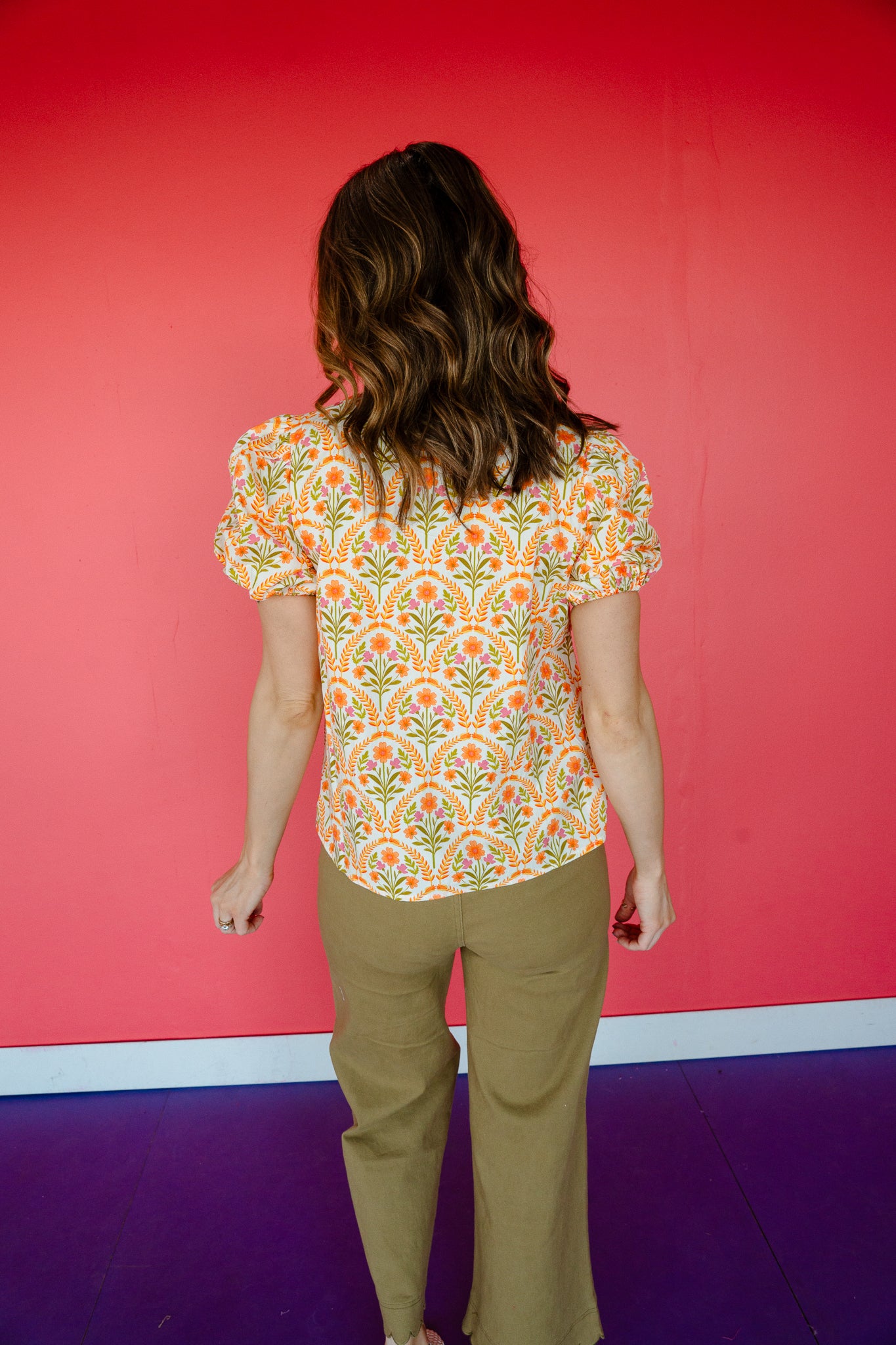 Joyce Printed Woven Top - Orange + Moss