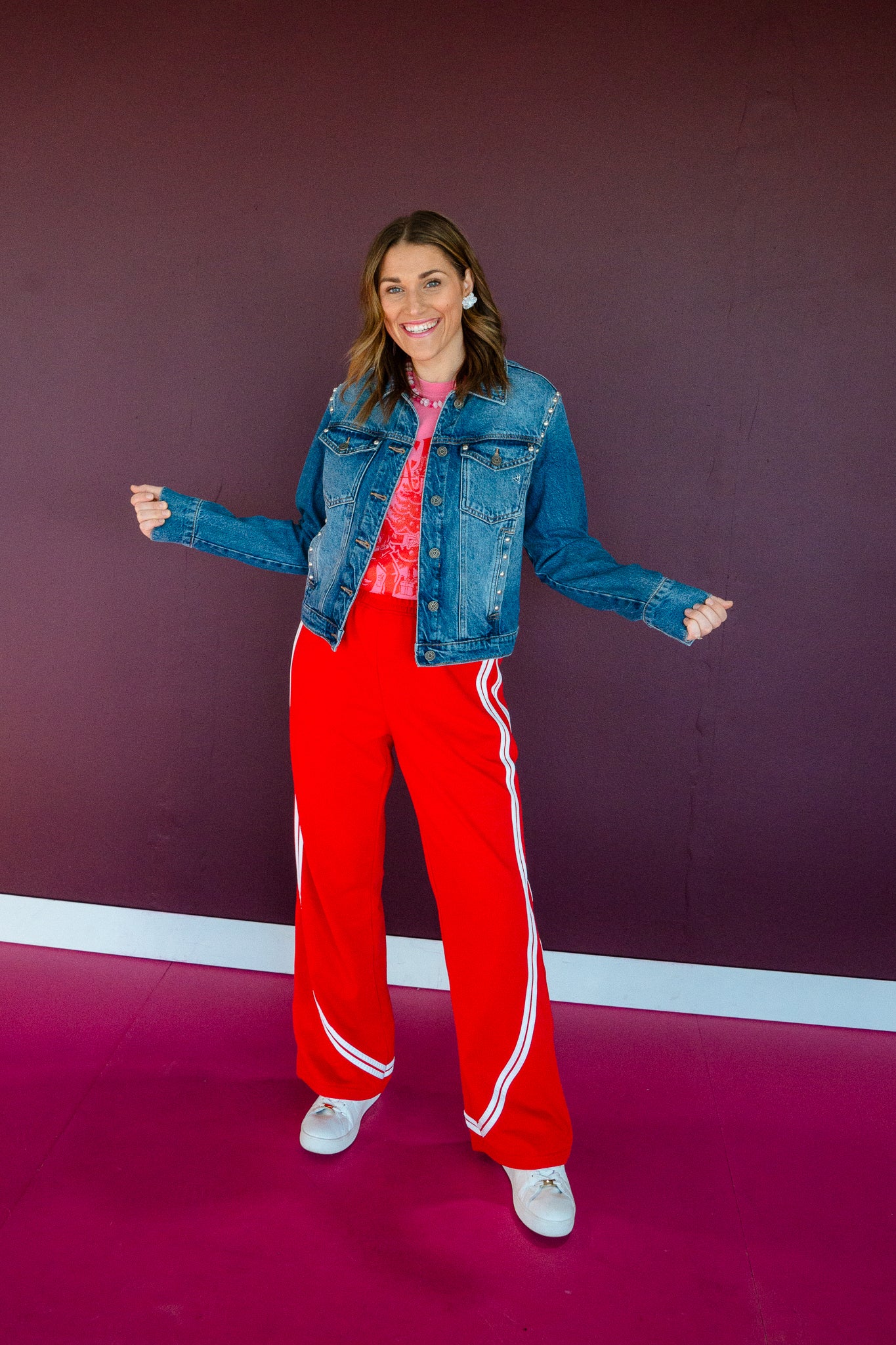 Dawn Pearl Detailed Denim Jacket - Medium Wash