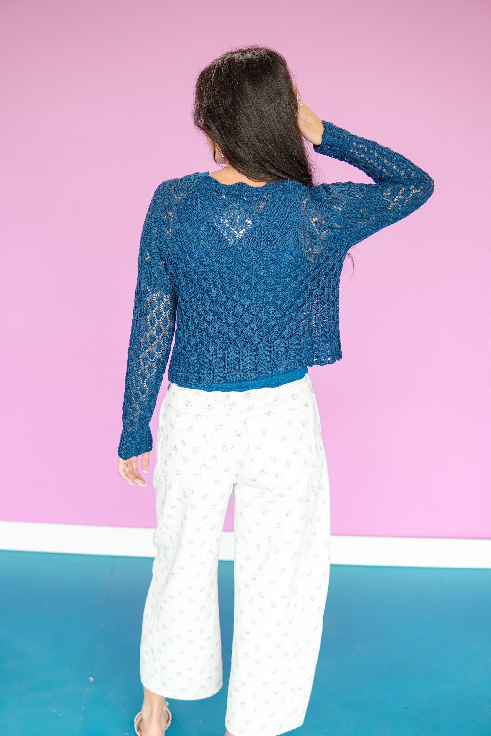 Trendsetter Pointelle Cardigan - Kingfisher