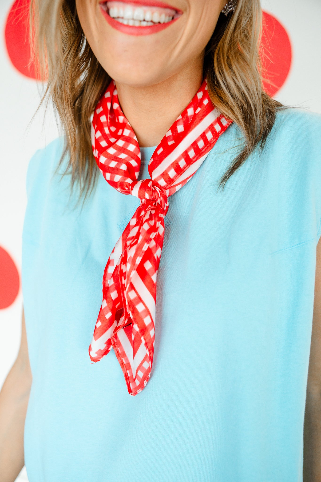Dottie Gingham Scarf - Coral Red