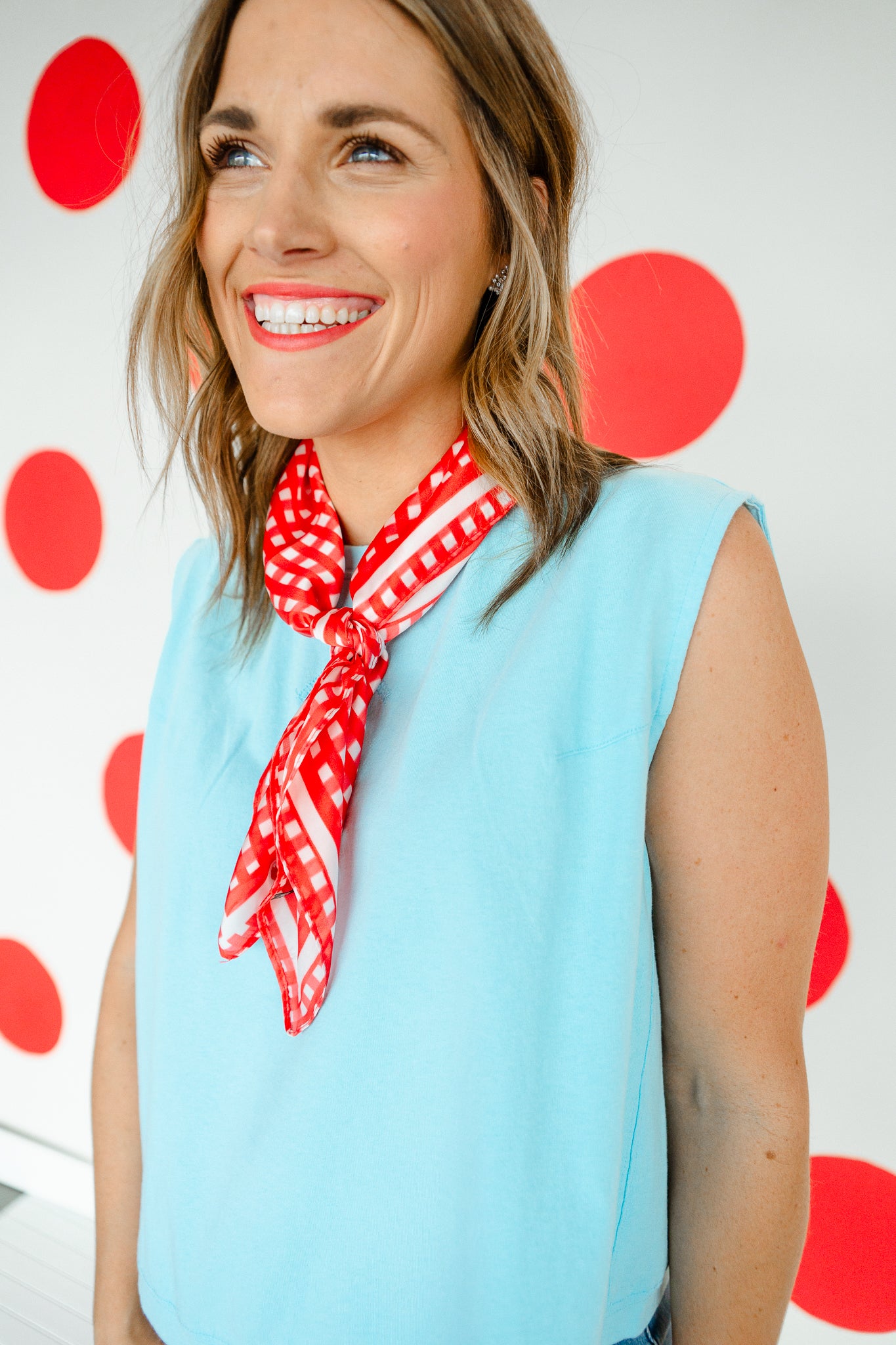 Dottie Gingham Scarf - Coral Red
