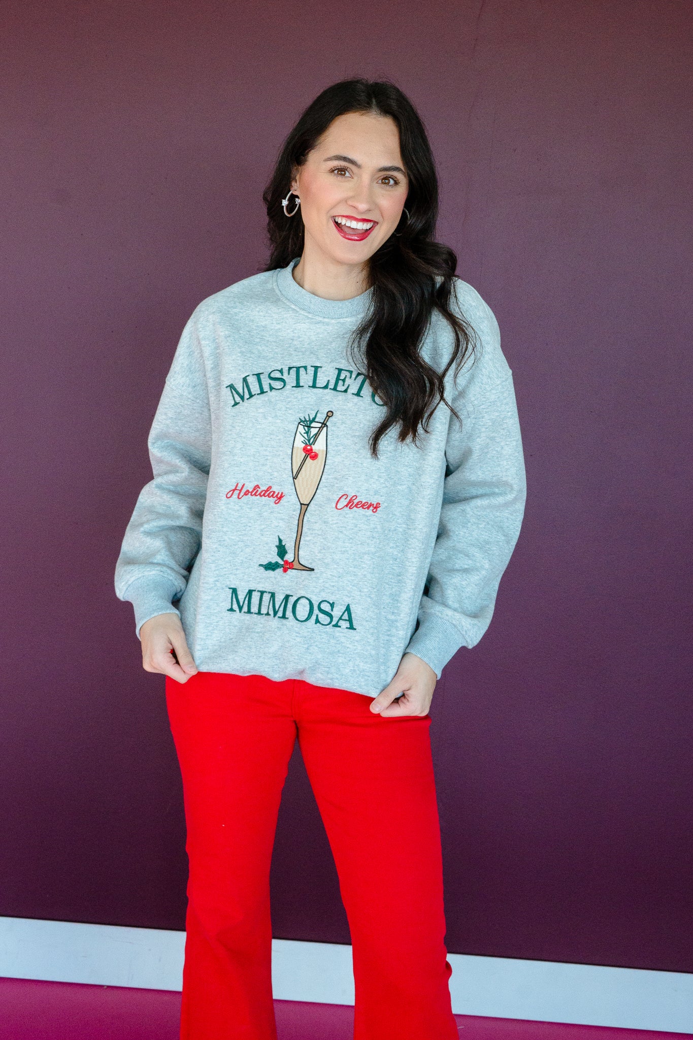 Mistletoe Mimosa Crewneck Sweatshirt - Dove Grey
