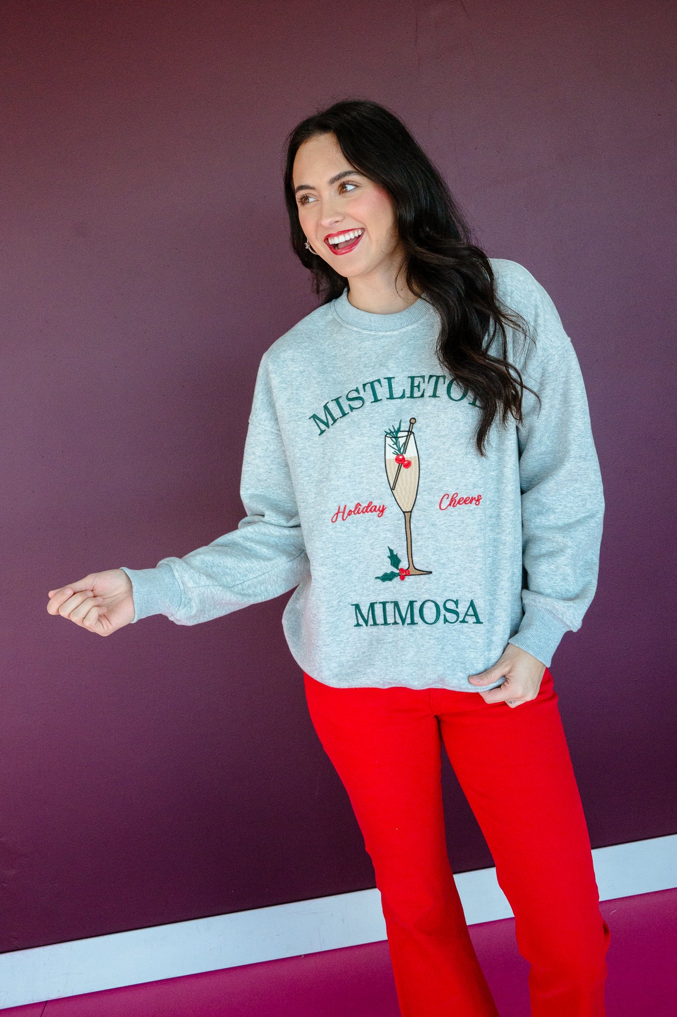 Mistletoe Mimosa Crewneck Sweatshirt - Dove Grey