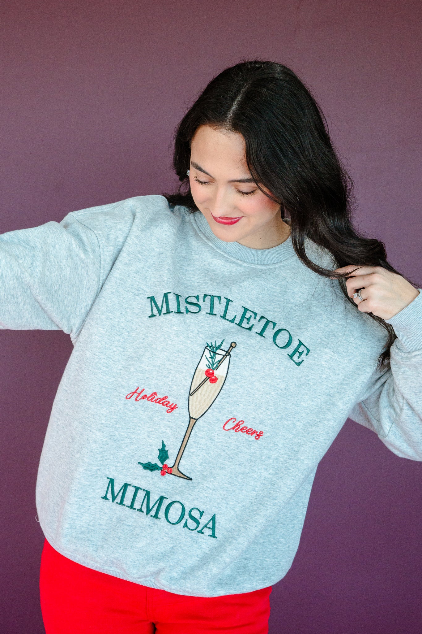 Mistletoe Mimosa Crewneck Sweatshirt - Dove Grey