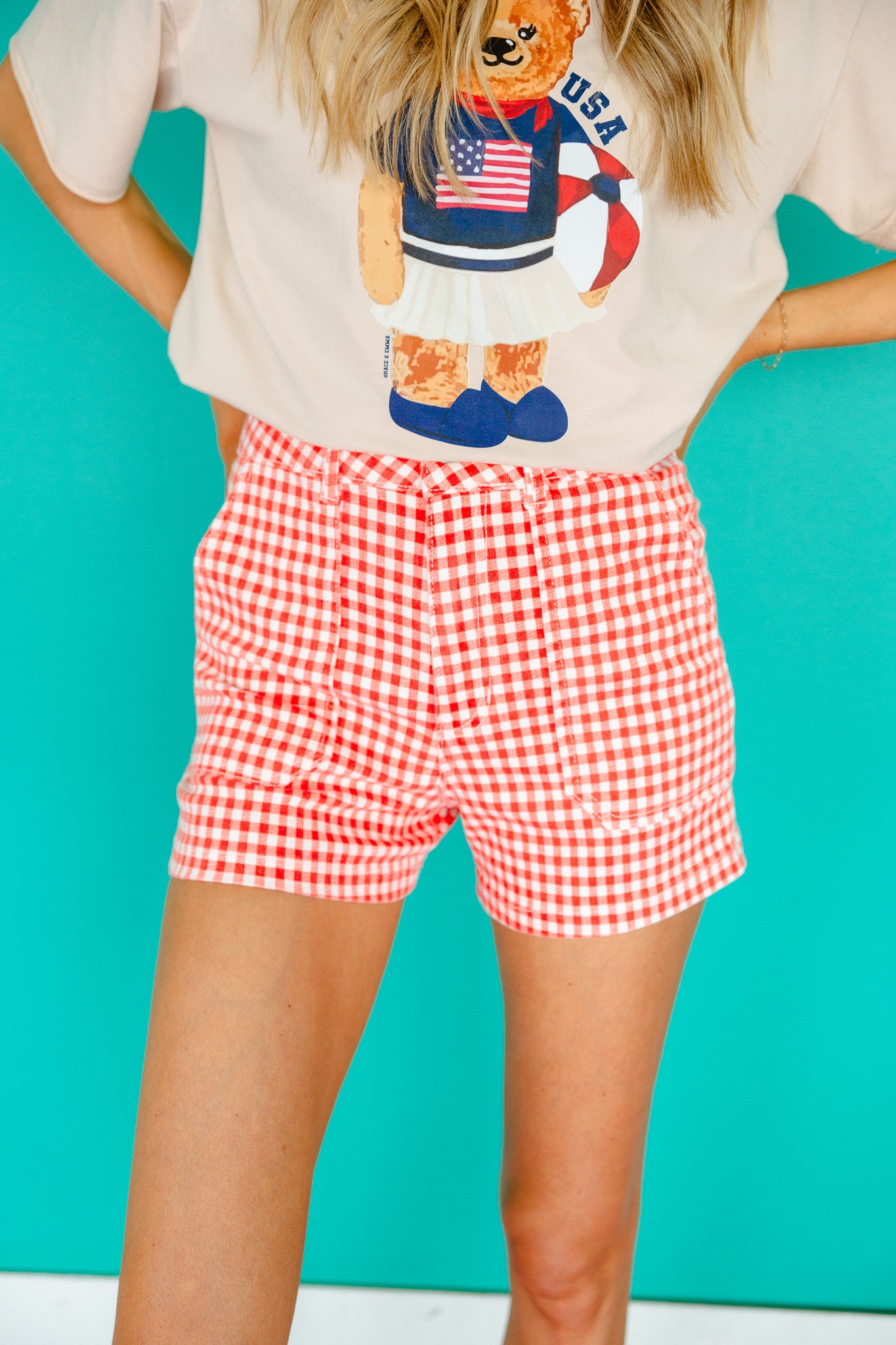 Sam High Rise Gingham Shorts - Warm Red