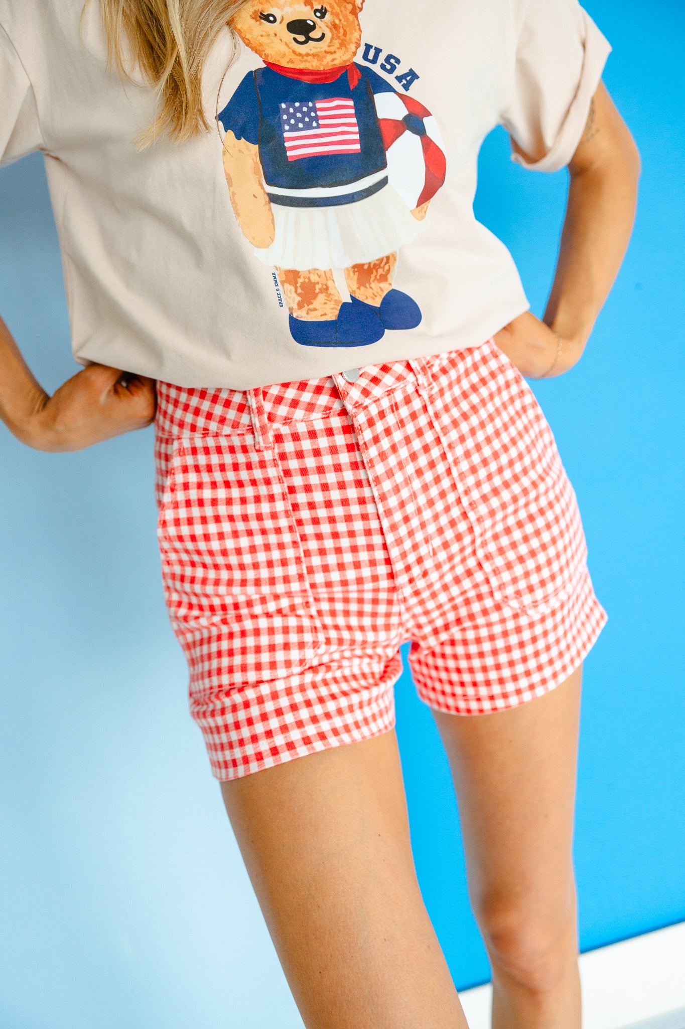 Sam High Rise Gingham Shorts - Warm Red