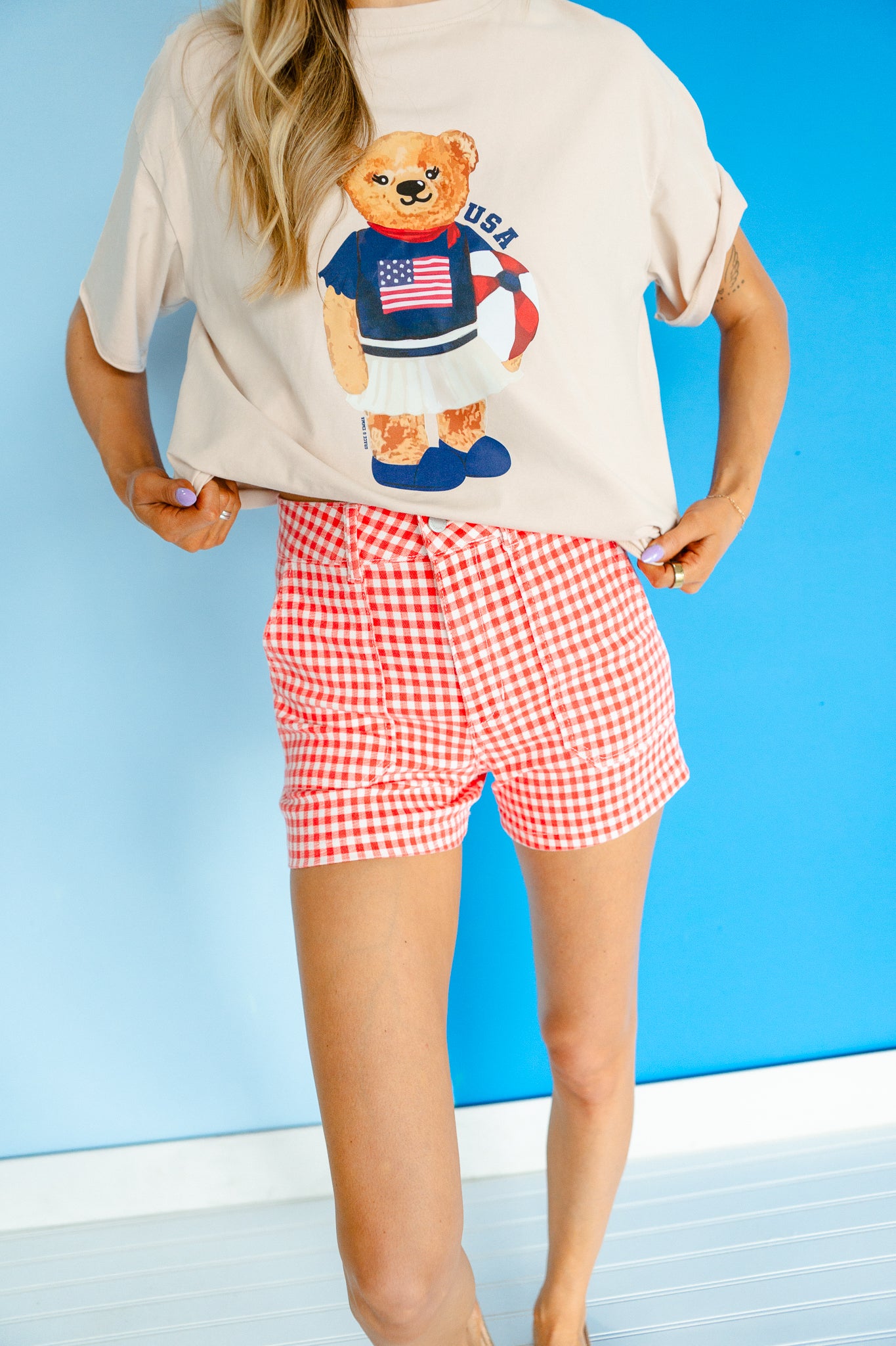 Sam High Rise Gingham Shorts - Warm Red