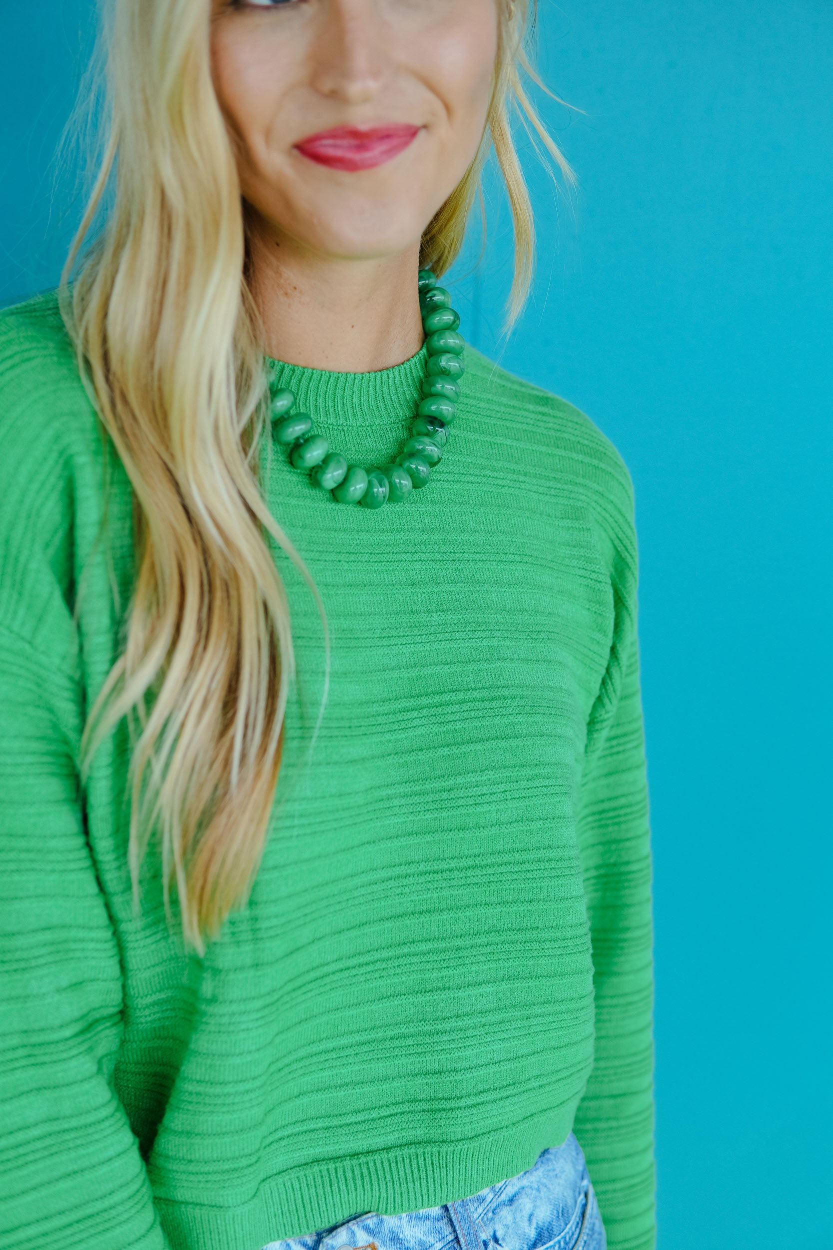 Better in Brights Textured Sweater - Leaf Green