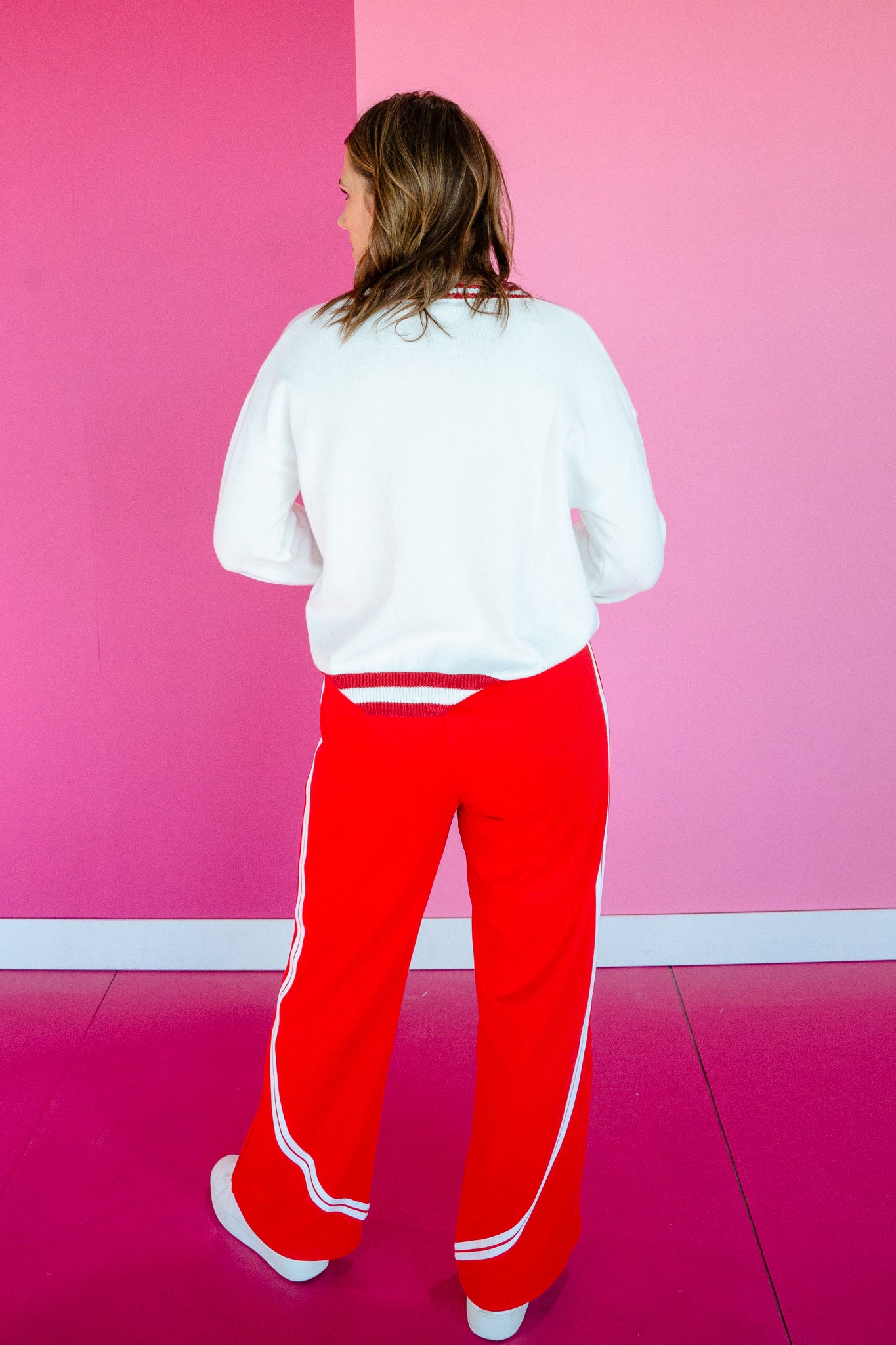 Central Park Ice Skate Print Sweater - Soft White + Cool Red