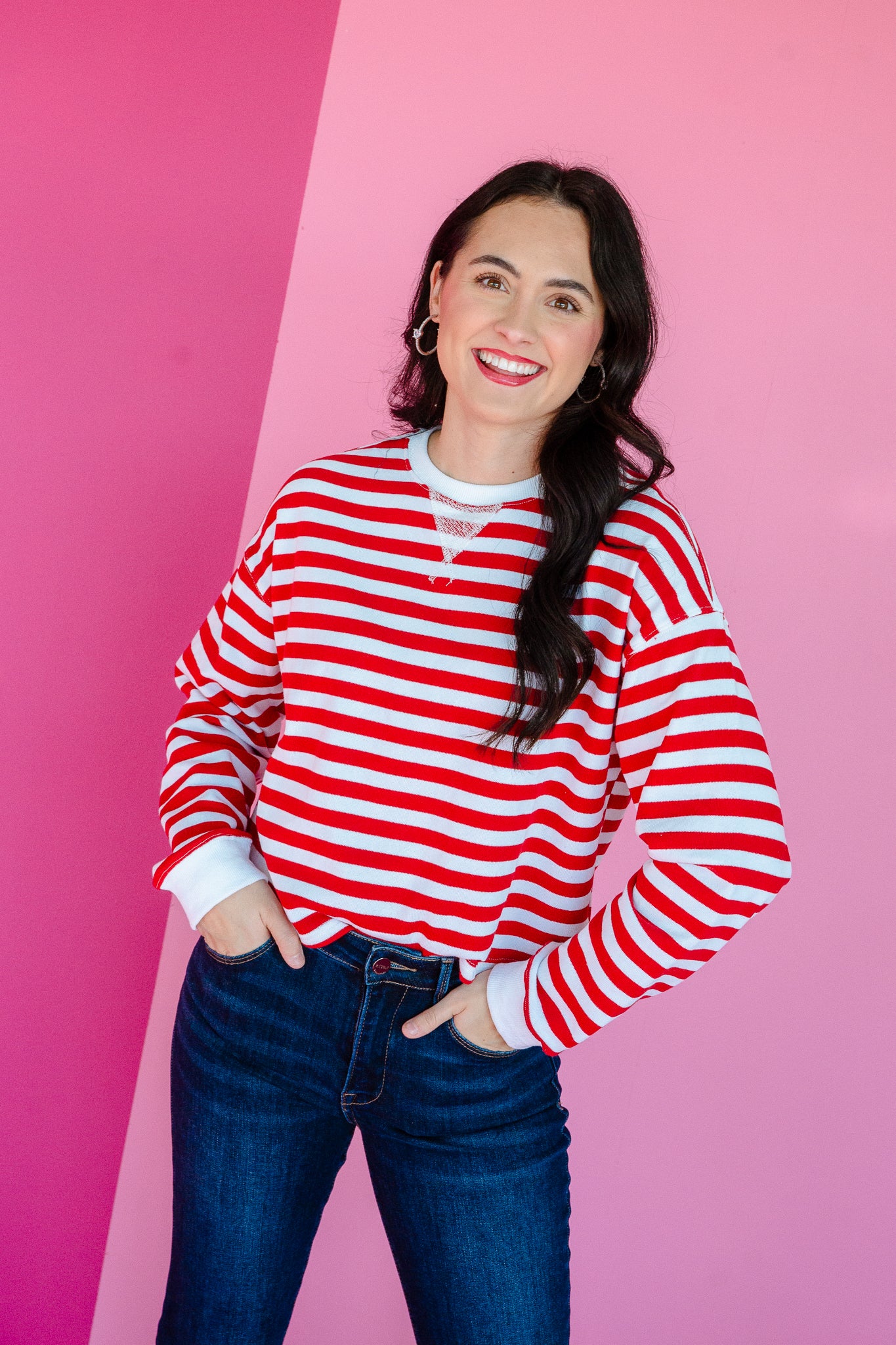 Merilee Striped Long Sleeve - Cool Red + White
