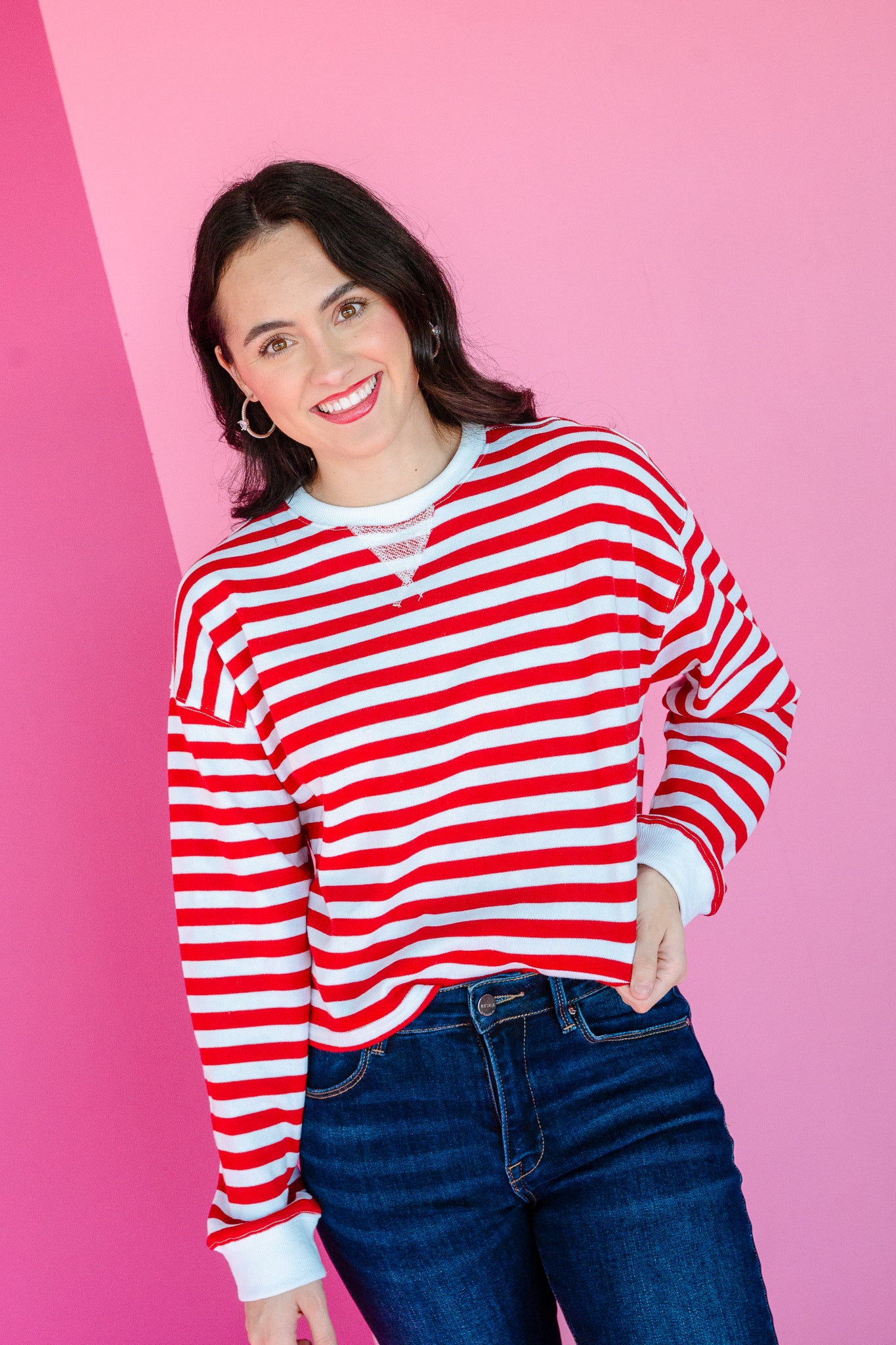 Merilee Striped Long Sleeve - Cool Red + White
