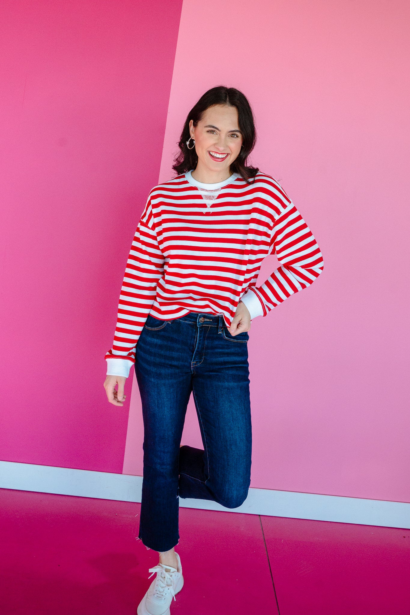 Merilee Striped Long Sleeve - Cool Red + White