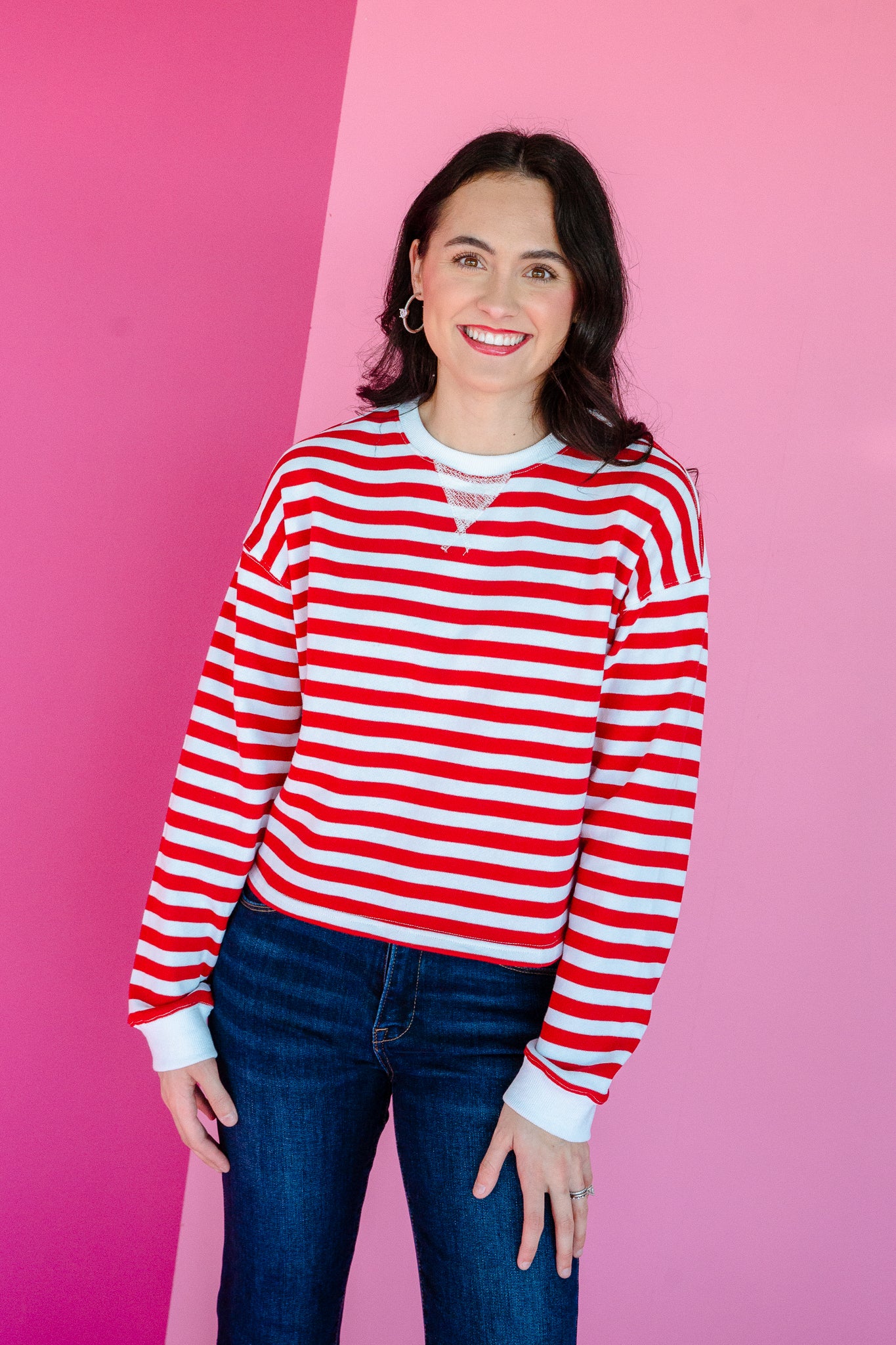 Merilee Striped Long Sleeve - Cool Red + White