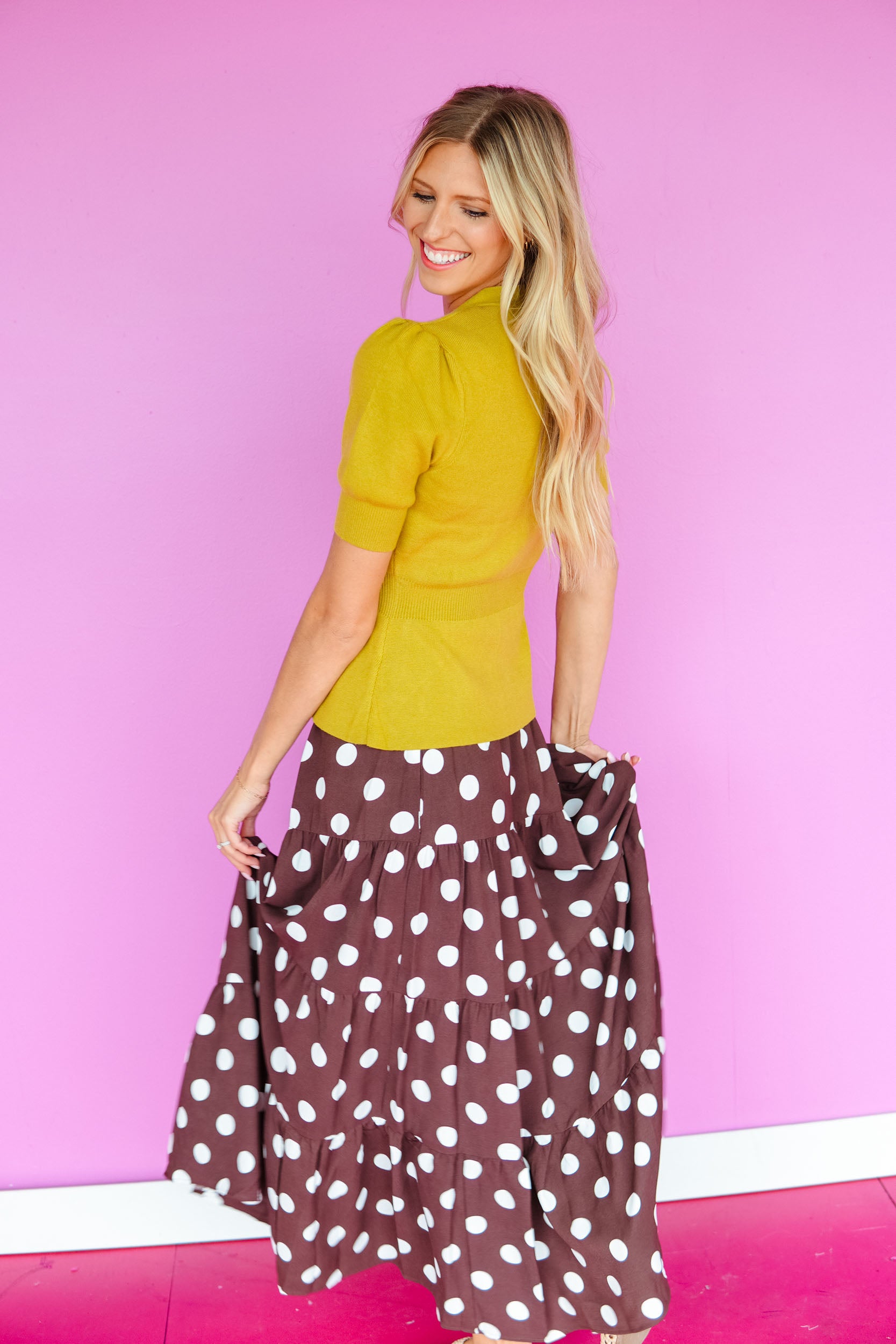 Nicki Tiered Polka Dot Maxi Skirt - Dark Brown