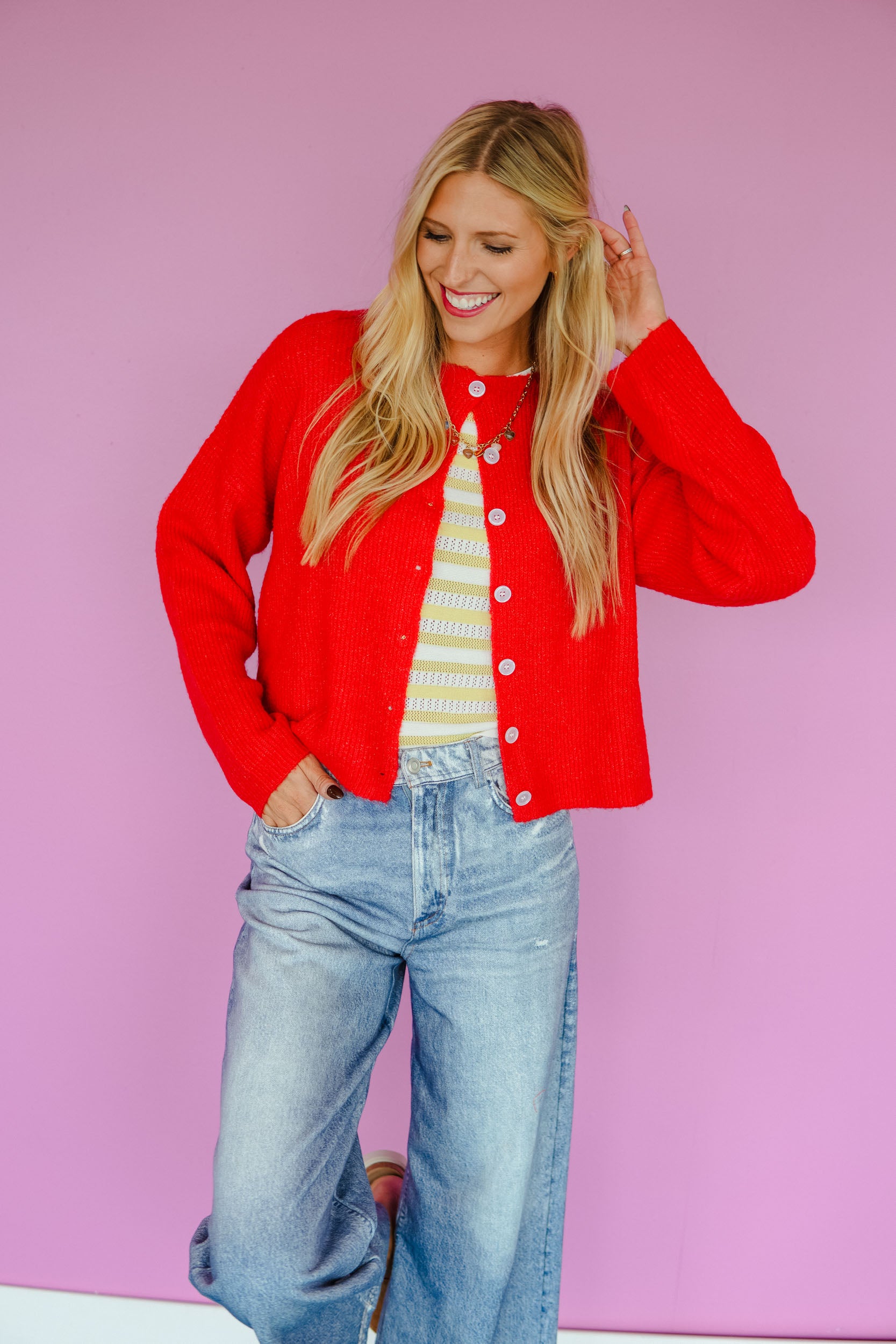 Win Me Over Button Up Cardigan - Geranium