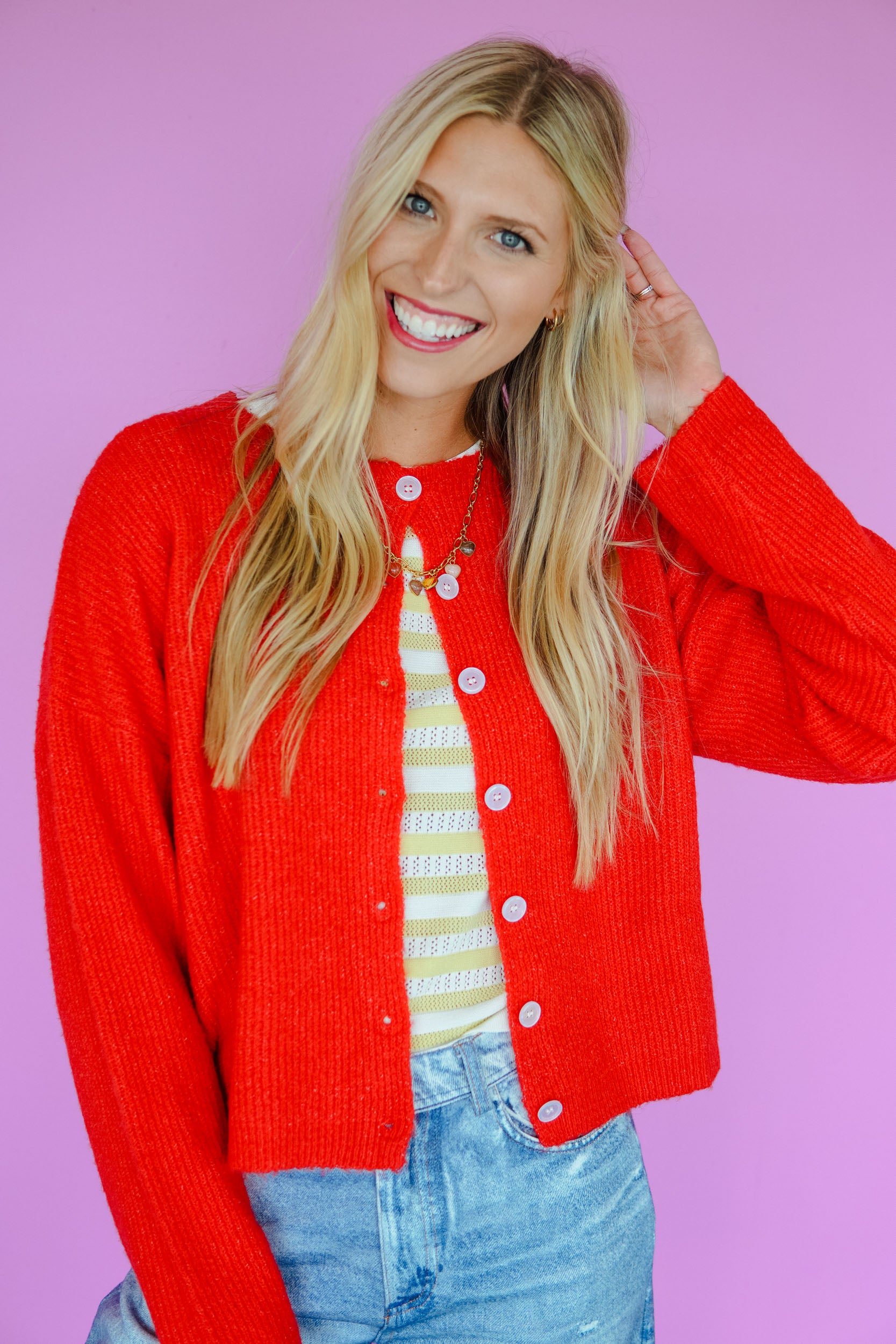 Win Me Over Button Up Cardigan - Geranium