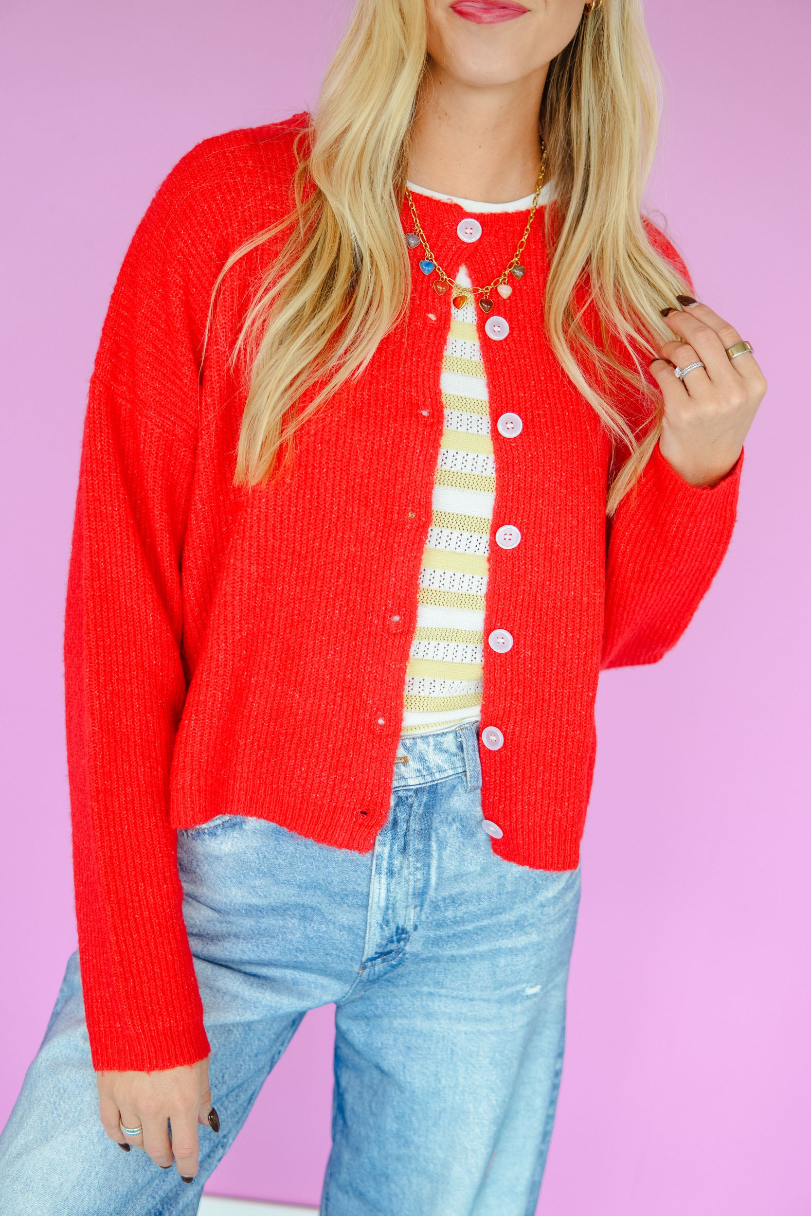 Win Me Over Button Up Cardigan - Geranium