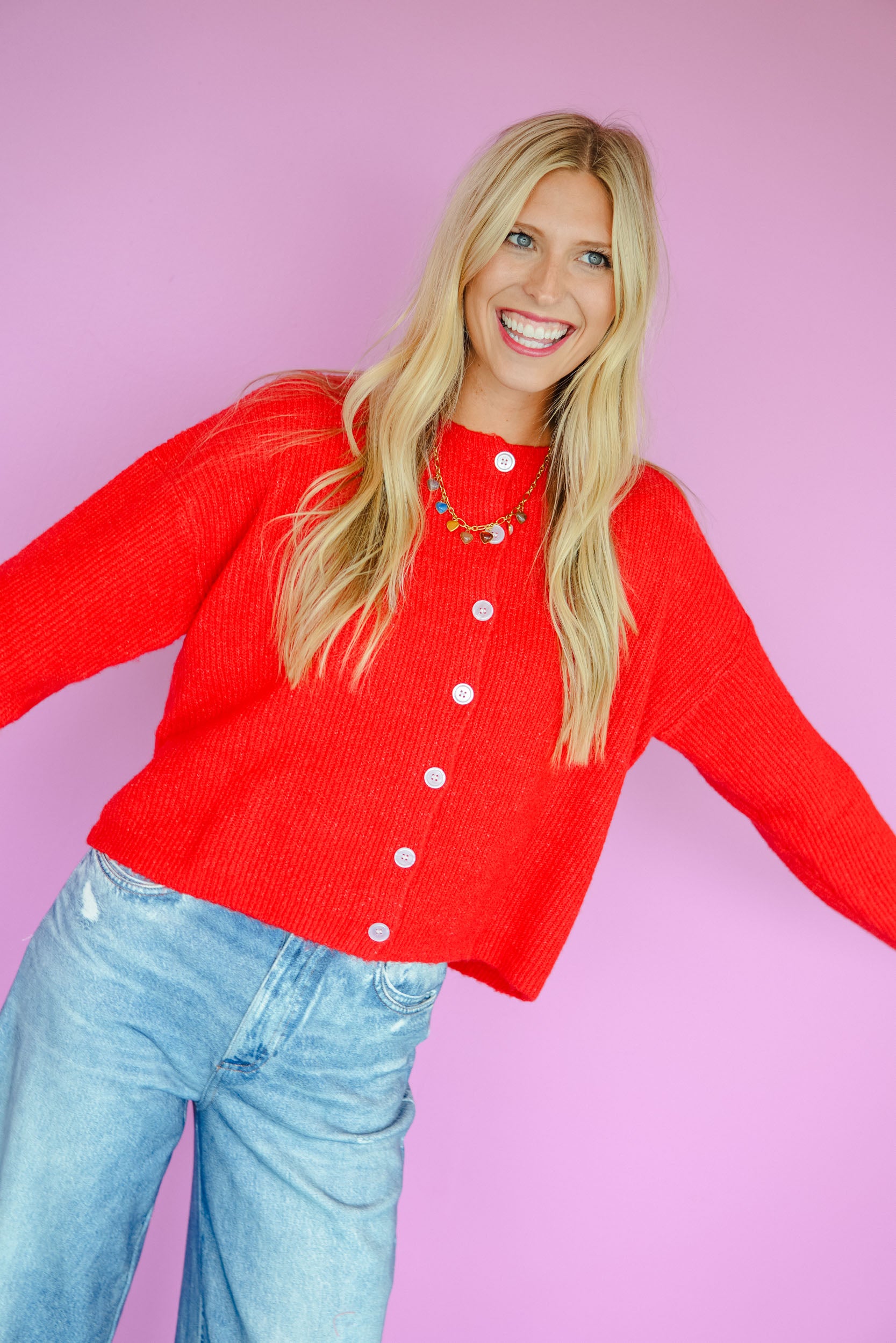 Win Me Over Button Up Cardigan - Geranium