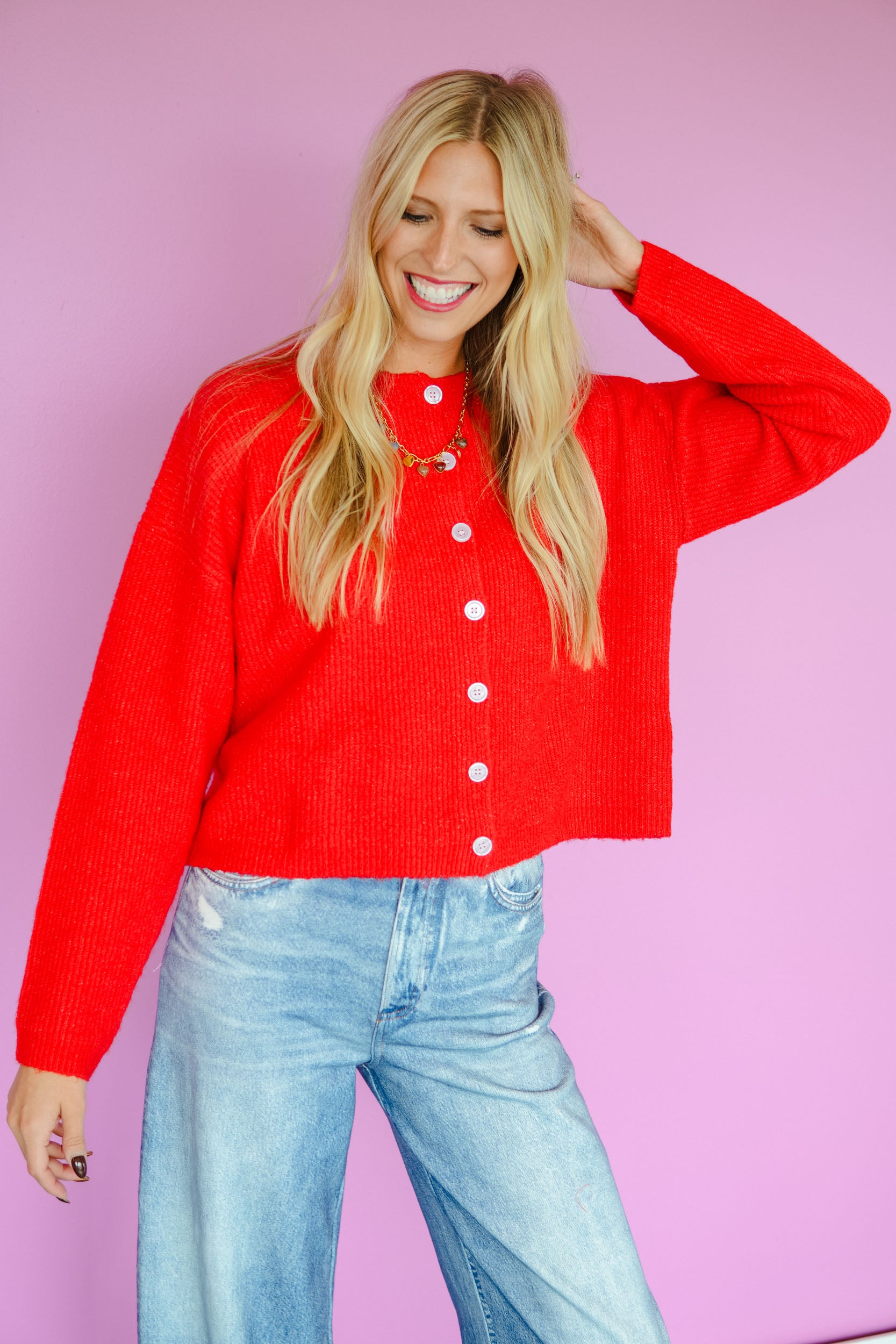 Win Me Over Button Up Cardigan - Geranium