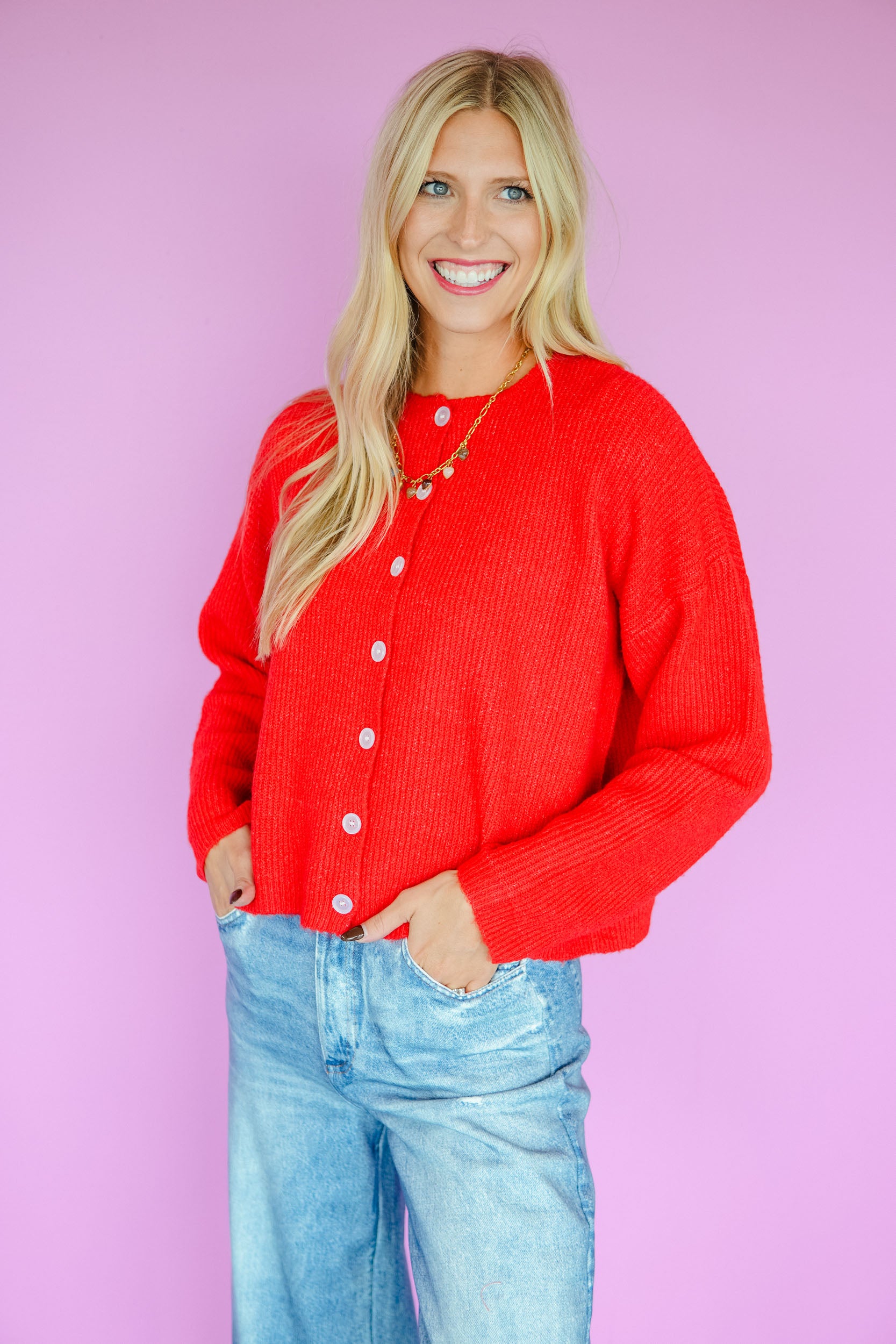 Win Me Over Button Up Cardigan - Geranium