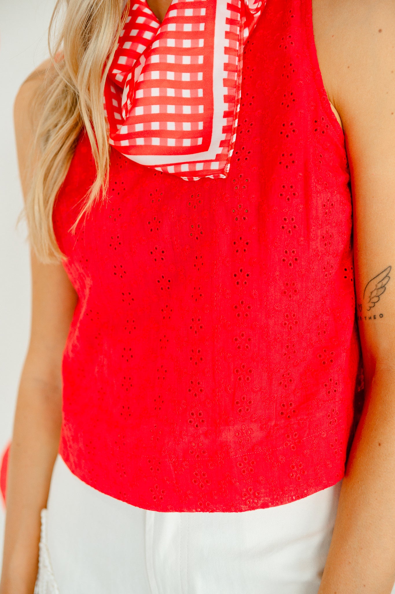 Rosie Eyelet Tank - Coral Red