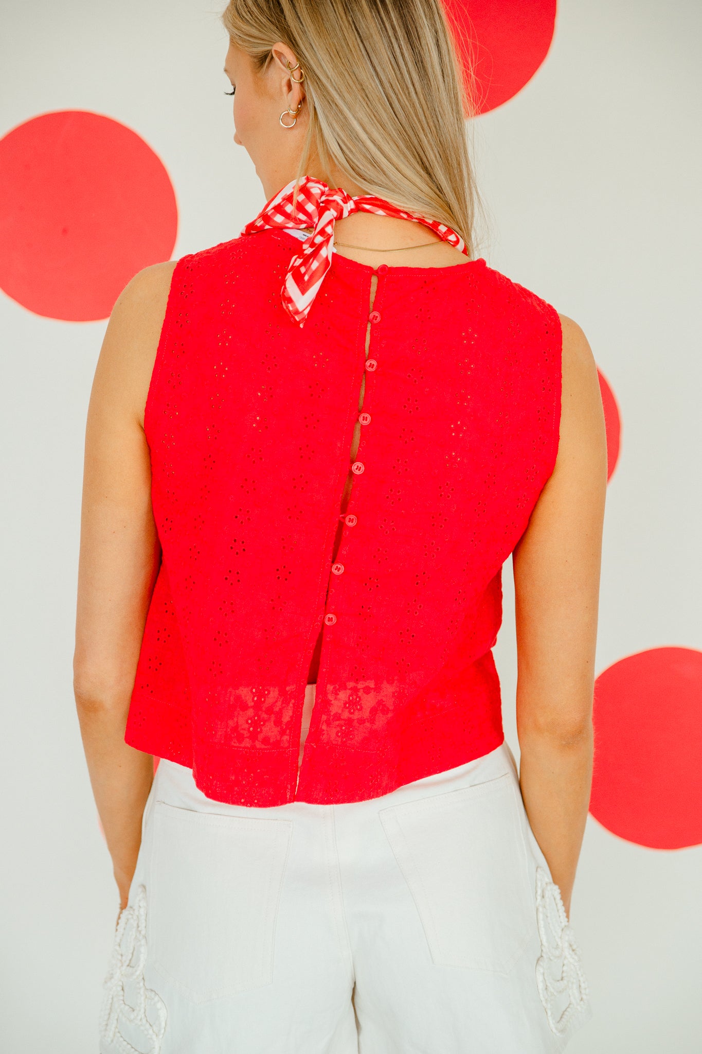 Rosie Eyelet Tank - Coral Red