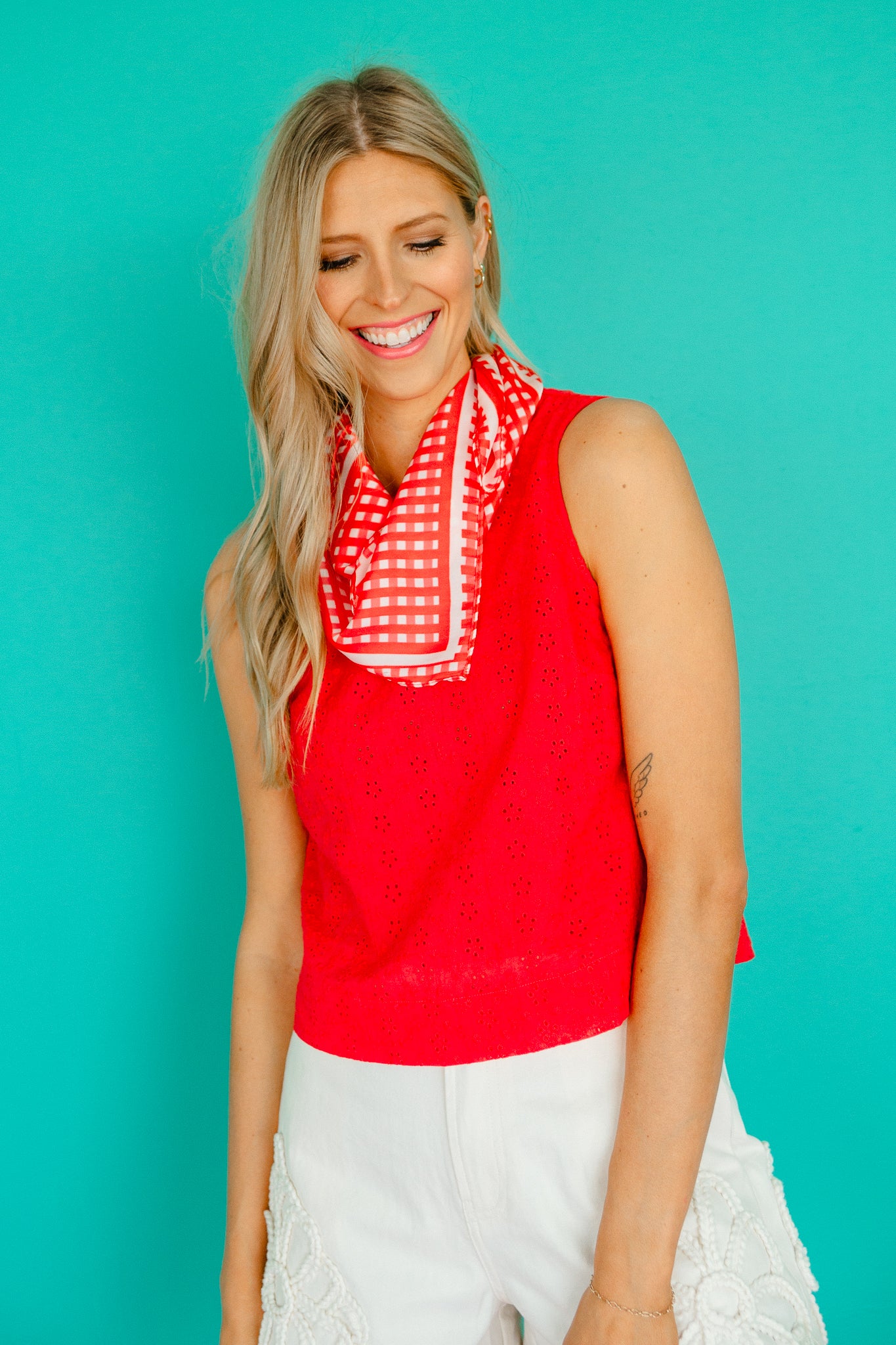 Rosie Eyelet Tank - Coral Red