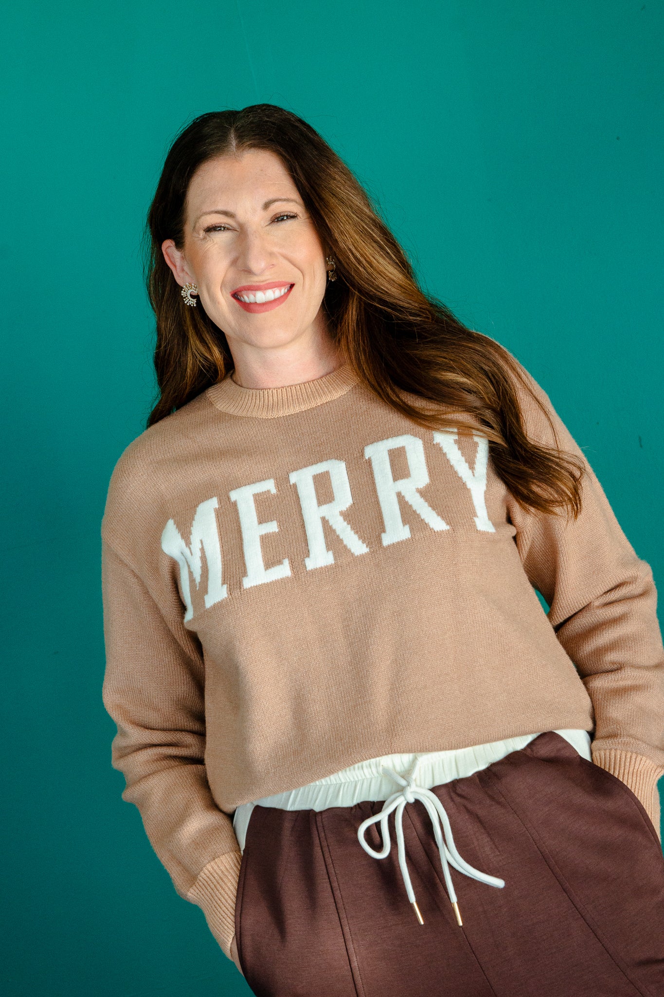 Very Merry Crewneck Sweater - Camel + Honey