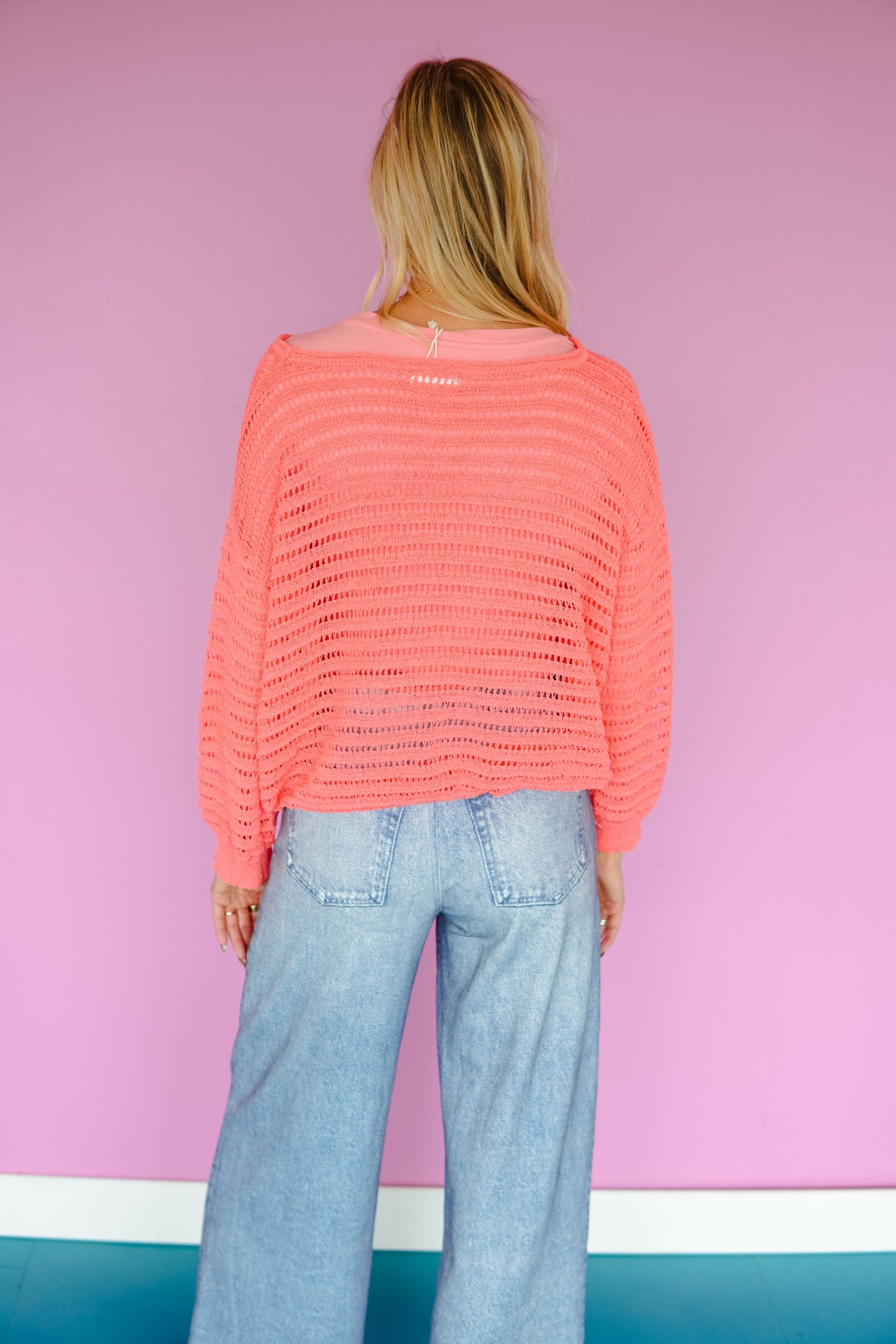 Sweet Tart Open Knit Sweater - Coral